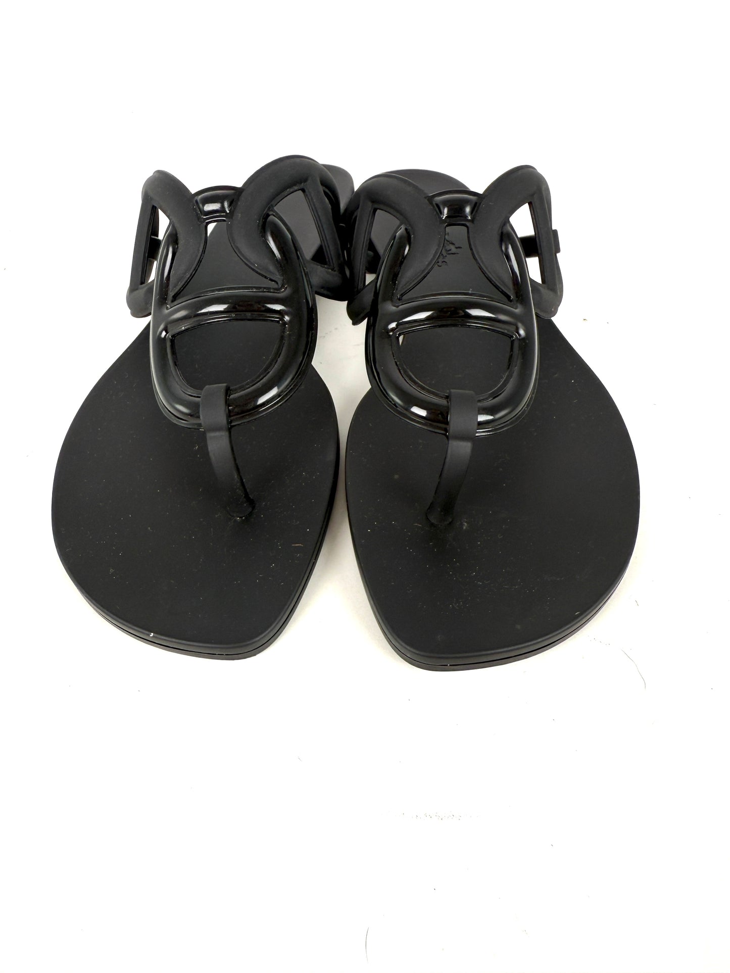 HERMES Egerie Chaine d’Ancre Insignia Black Slide Sandals 37, 6.5