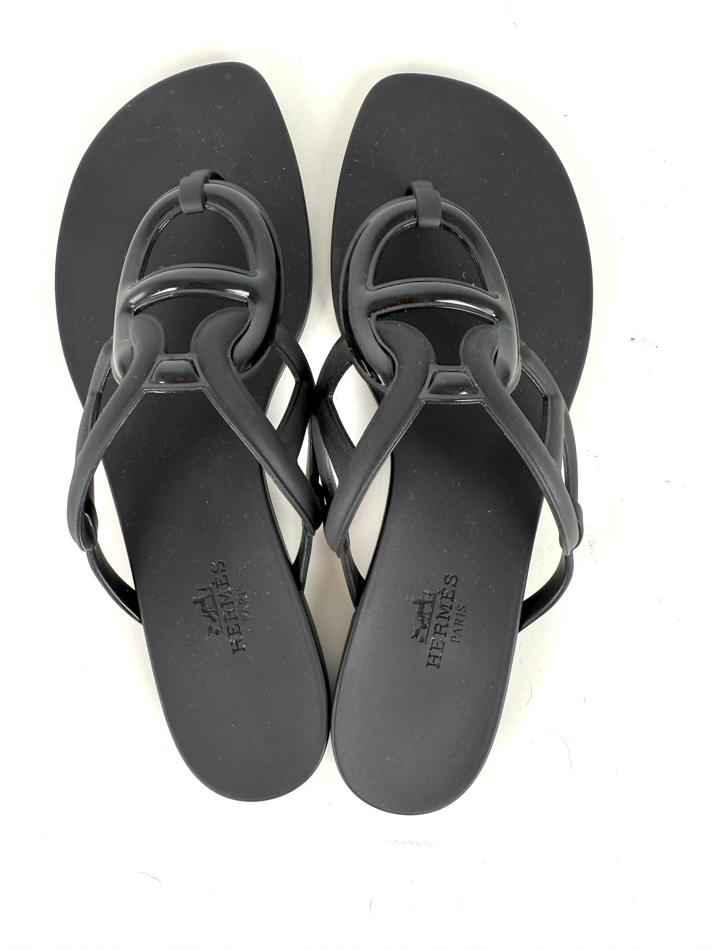 HERMES Egerie Chaine d’Ancre Insignia Black Slide Sandals 37, 6.5
