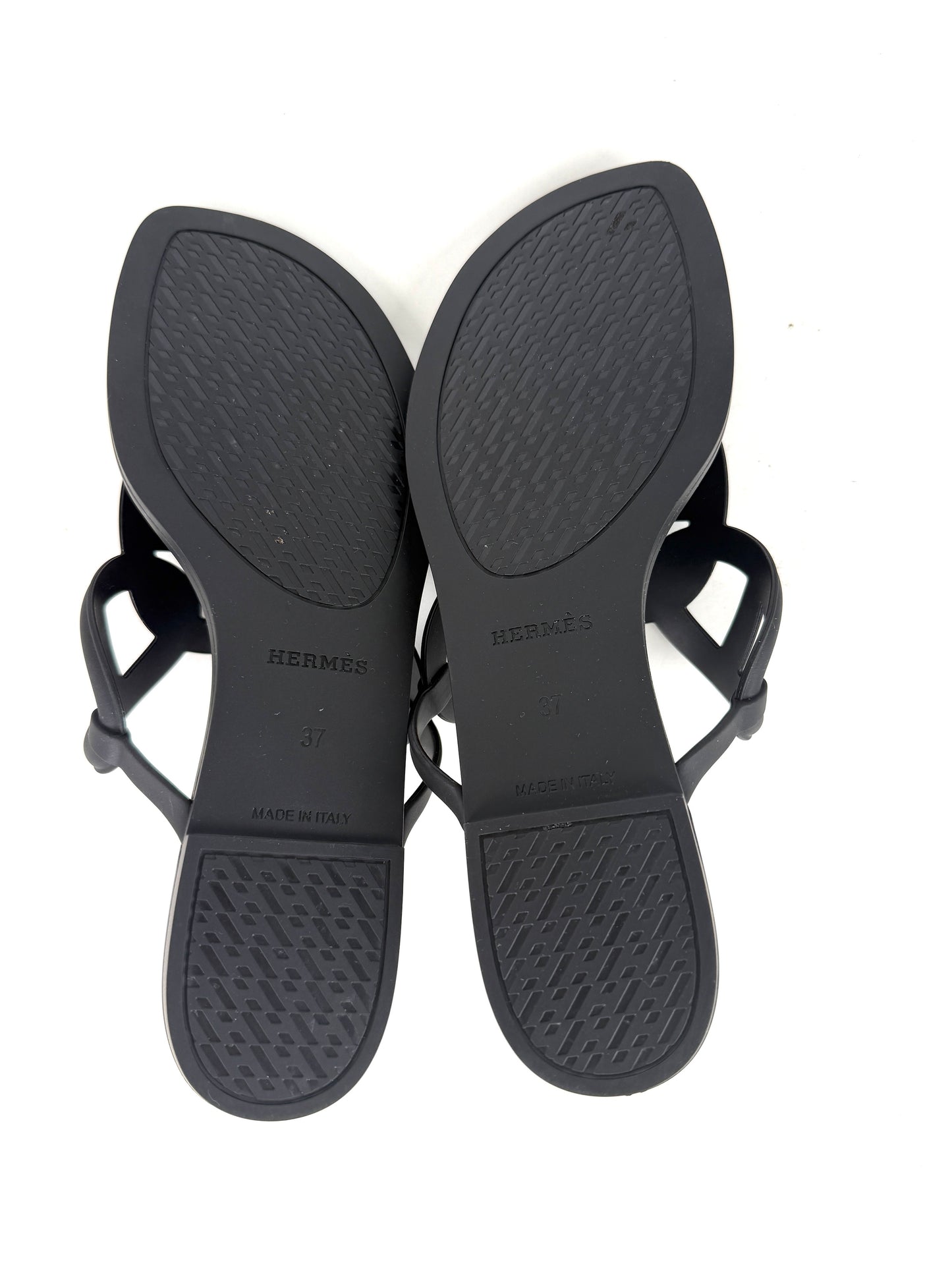 HERMES Egerie Chaine d’Ancre Insignia Black Slide Sandals 37, 6.5