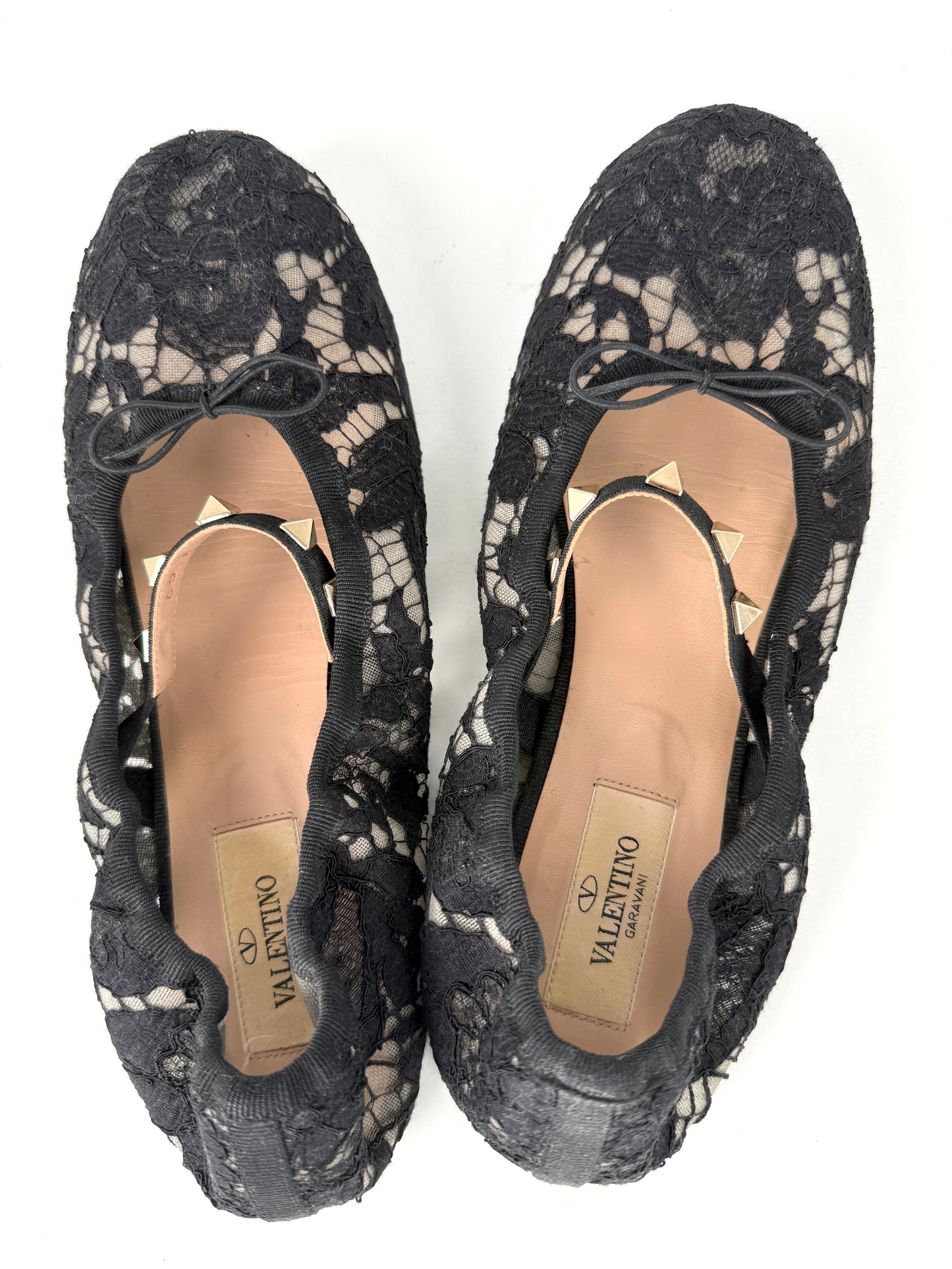 Valentino Garavani Lace Black Rockstud Mary Jane Bow Flats 39 8-8.5