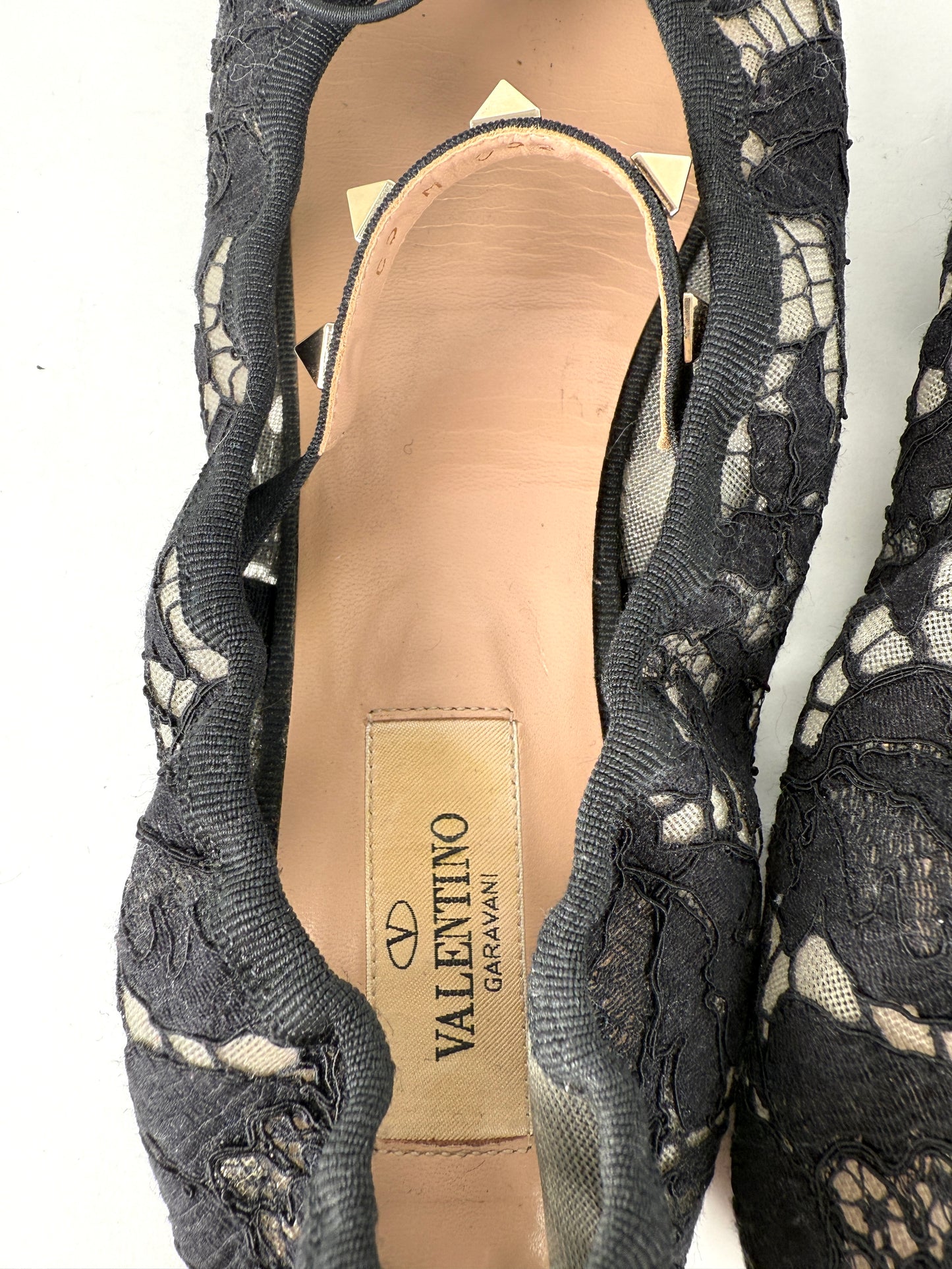 Valentino Garavani Lace Black Rockstud Mary Jane Bow Flats 39 8-8.5