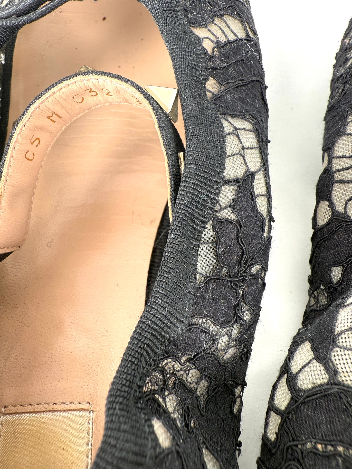Valentino Garavani Lace Black Rockstud Mary Jane Bow Flats 39 8-8.5