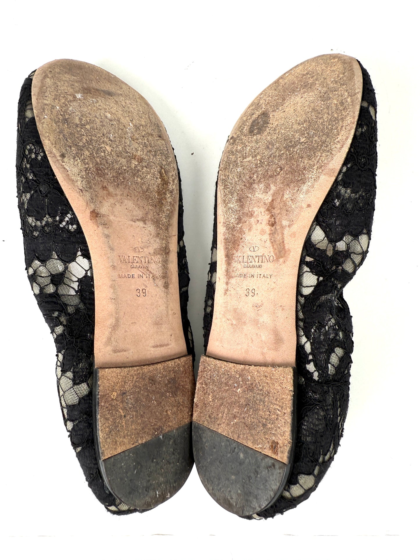 Valentino Garavani Lace Black Rockstud Mary Jane Bow Flats 39 8-8.5