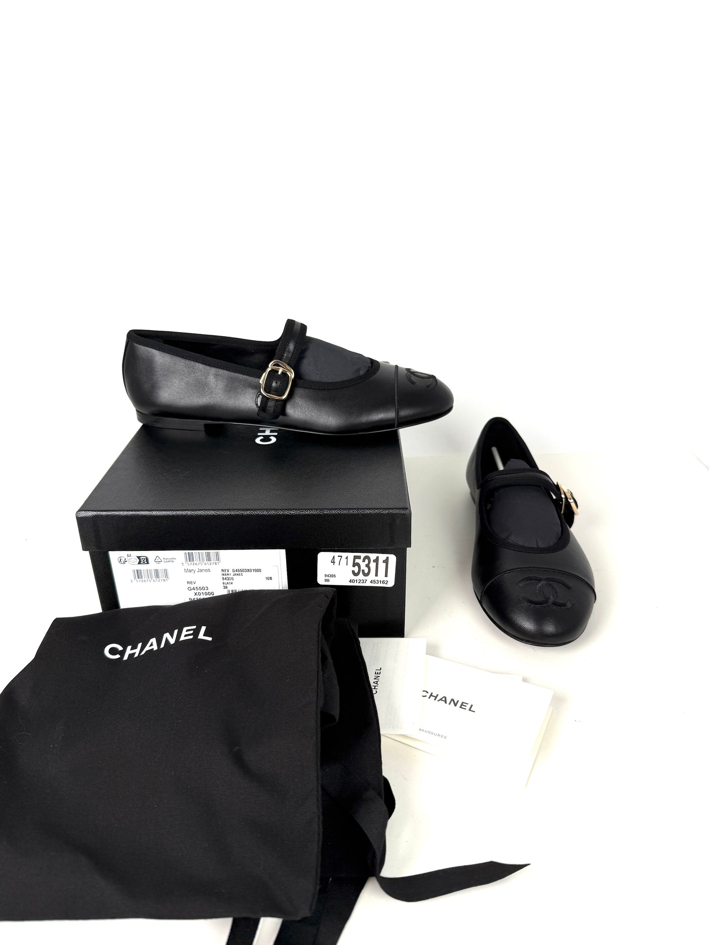 CHANEL Mary Janes 2025 Black Cap Toe CC Logo Flats 39 8