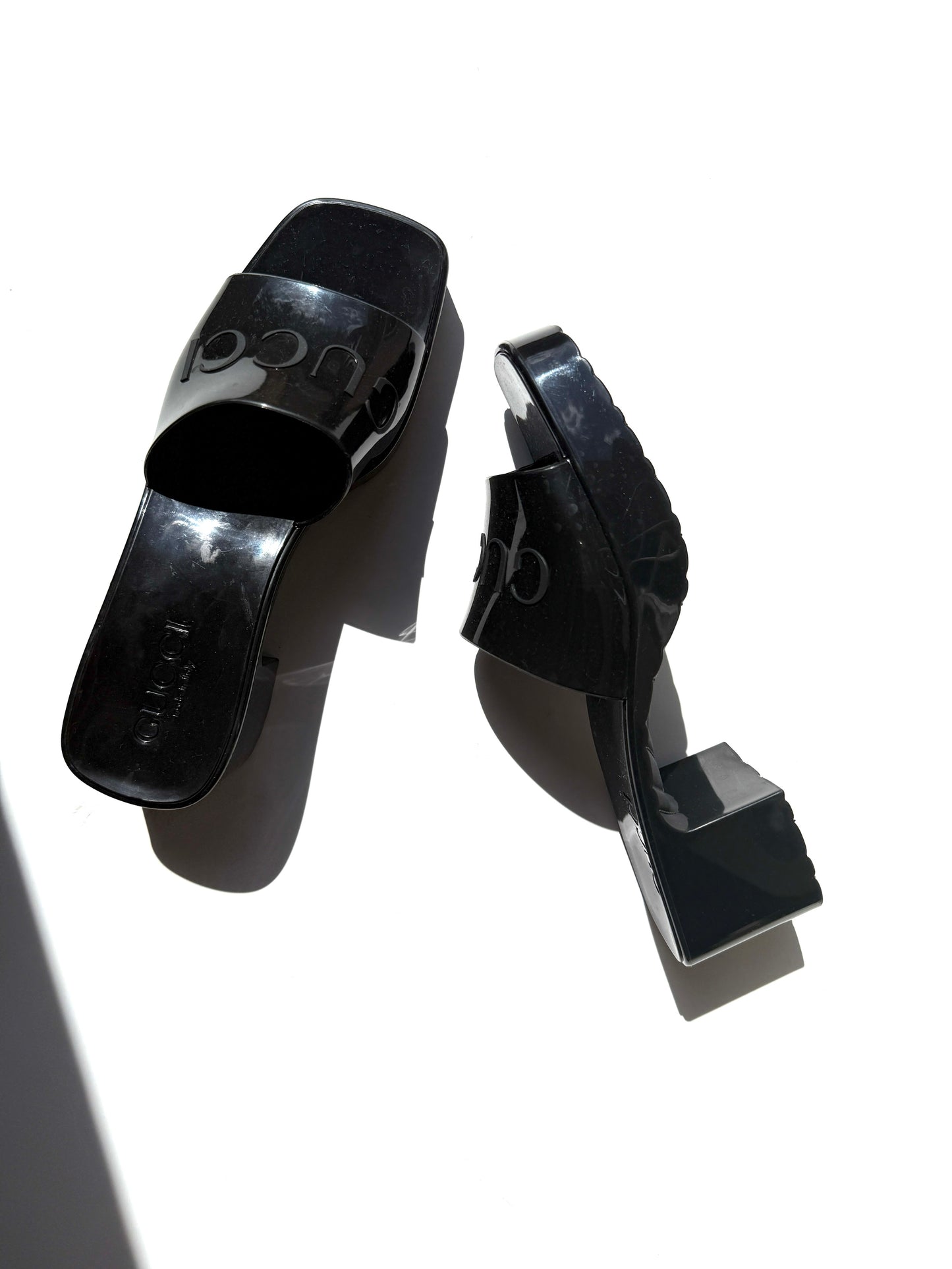 GUCCI Rubber Black Platform Slide Sandals 36, 6