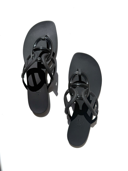 HERMES Egerie Chaine d’Ancre Insignia Black  Slide Sandals 37, 6.5