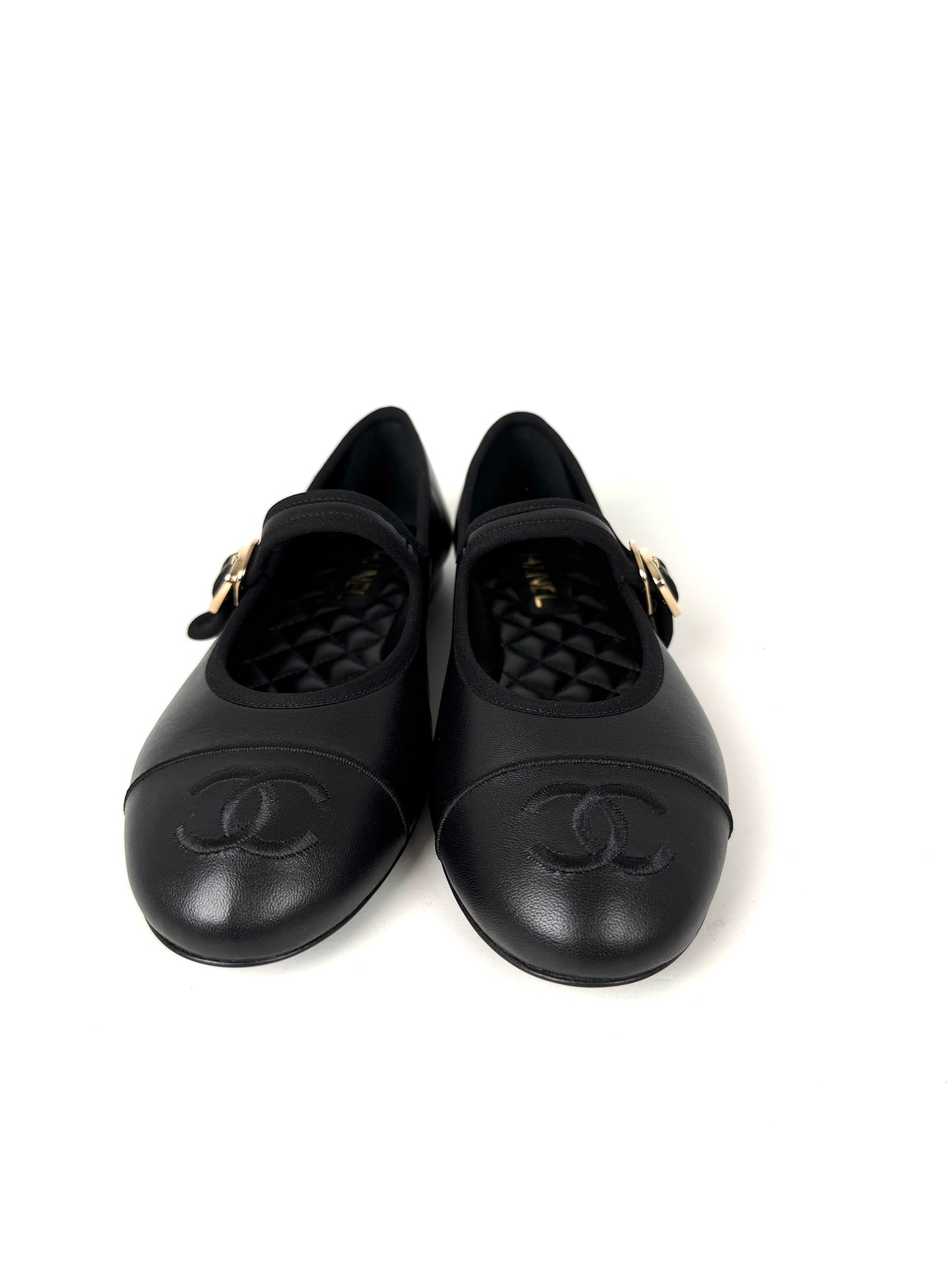CHANEL Mary Janes 2025 Black Cap Toe CC Logo Flats 39 8