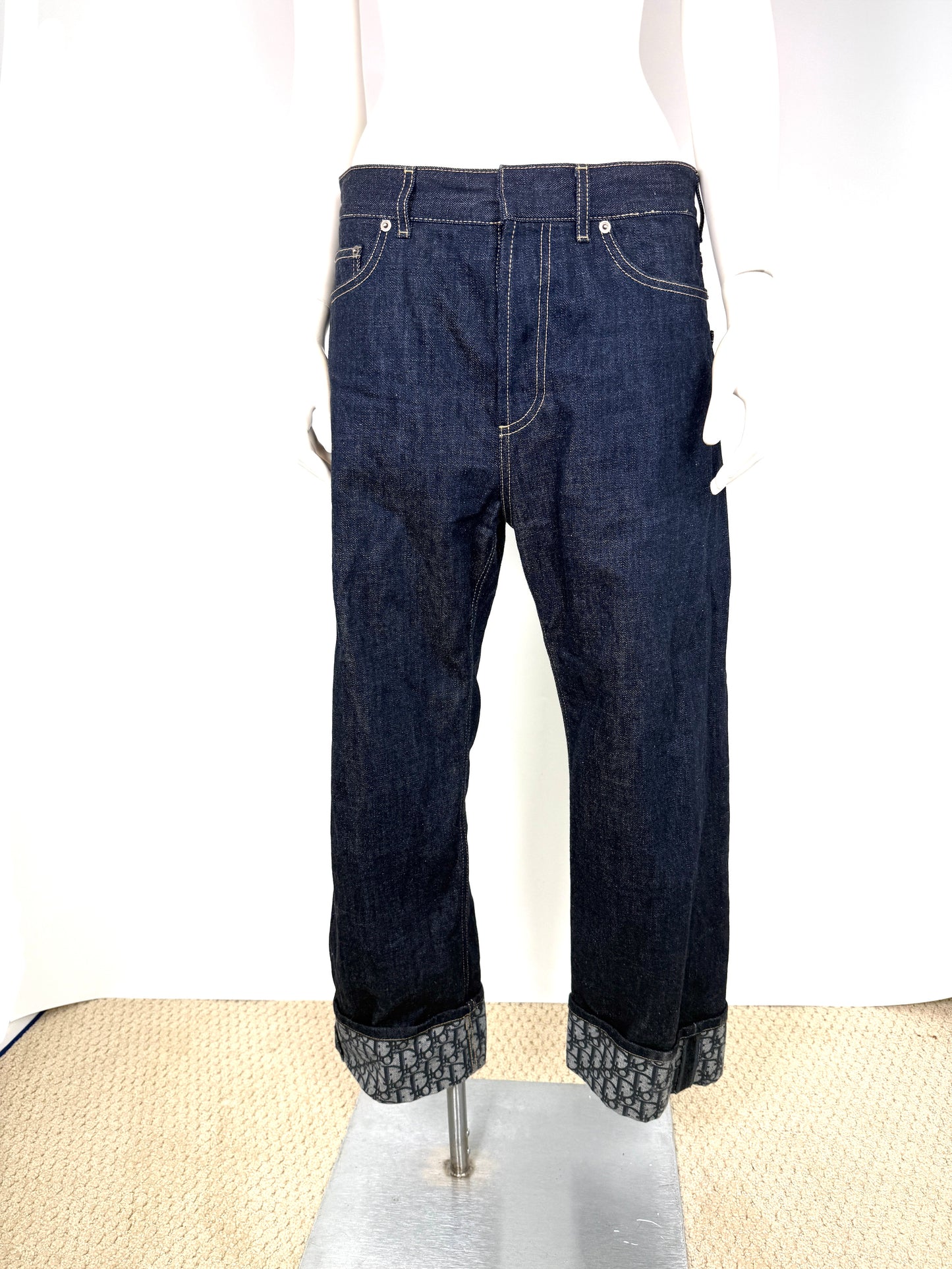 Christian Dior Oblique Boyfriend High Rise Cropped Blue Dark Denim Jeans 38, 6