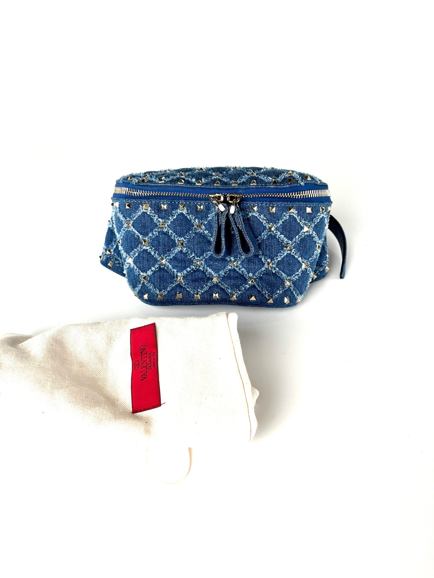 Valentino Rockstud Denim Blue Waist Belt Bag