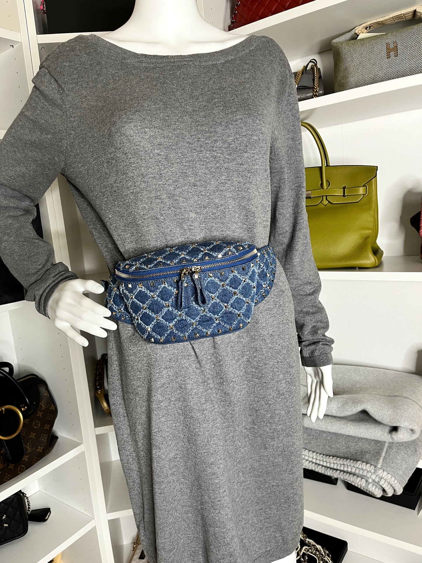 Valentino Rockstud Denim Blue Waist Belt Bag