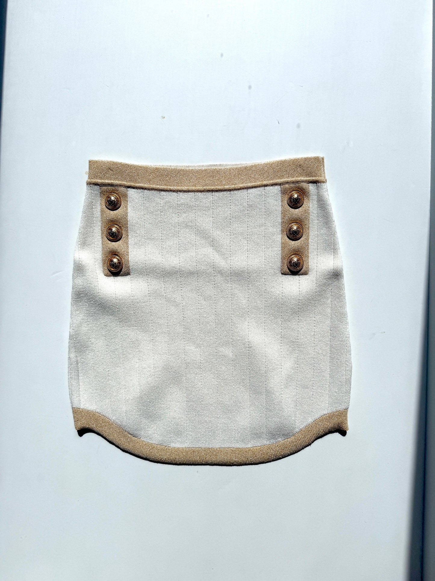 Balmain Off White Gold Ribbed Knit Mini Skirt 40 8