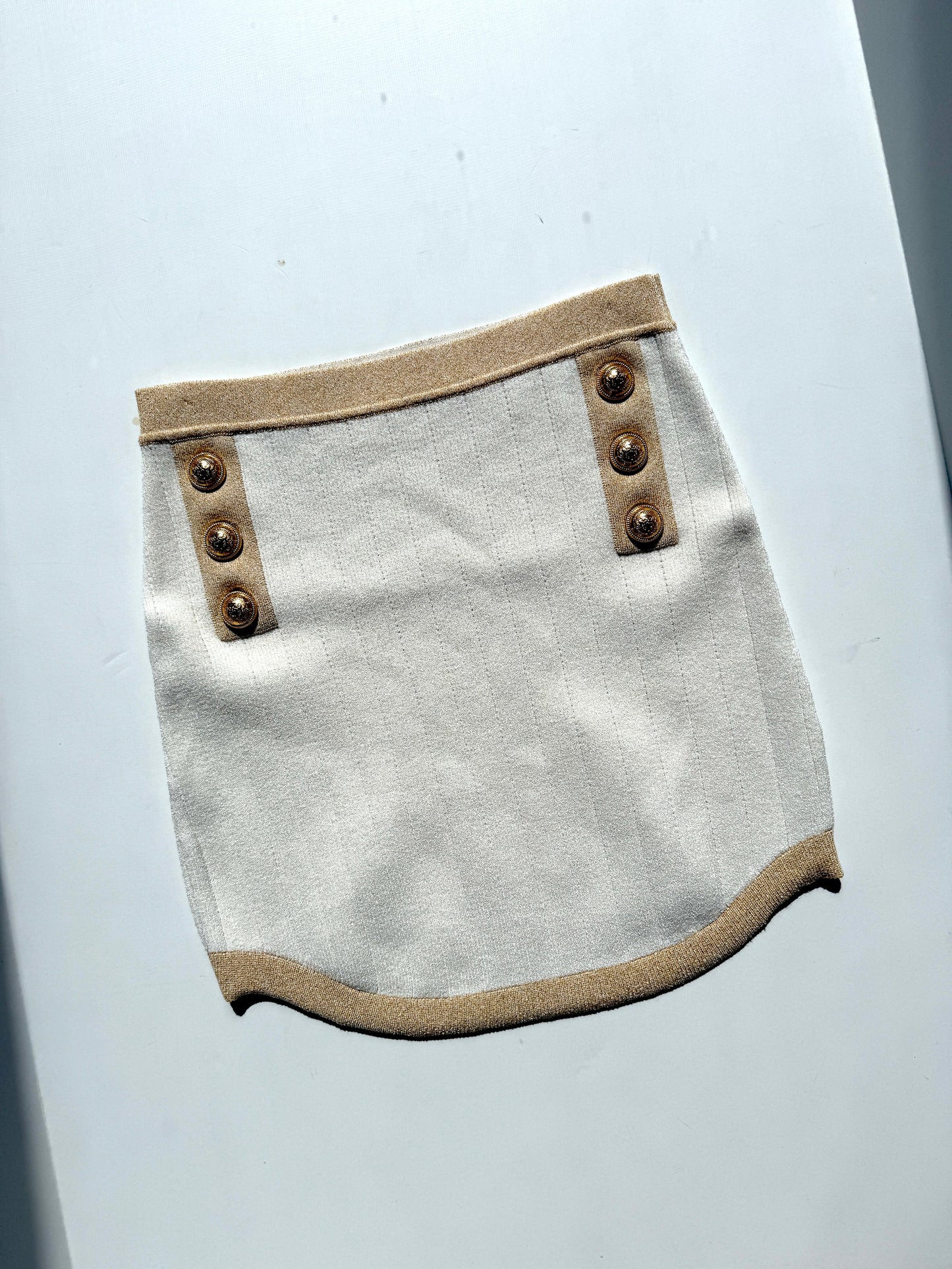 Balmain Off White Gold Ribbed Knit Mini Skirt 40 8