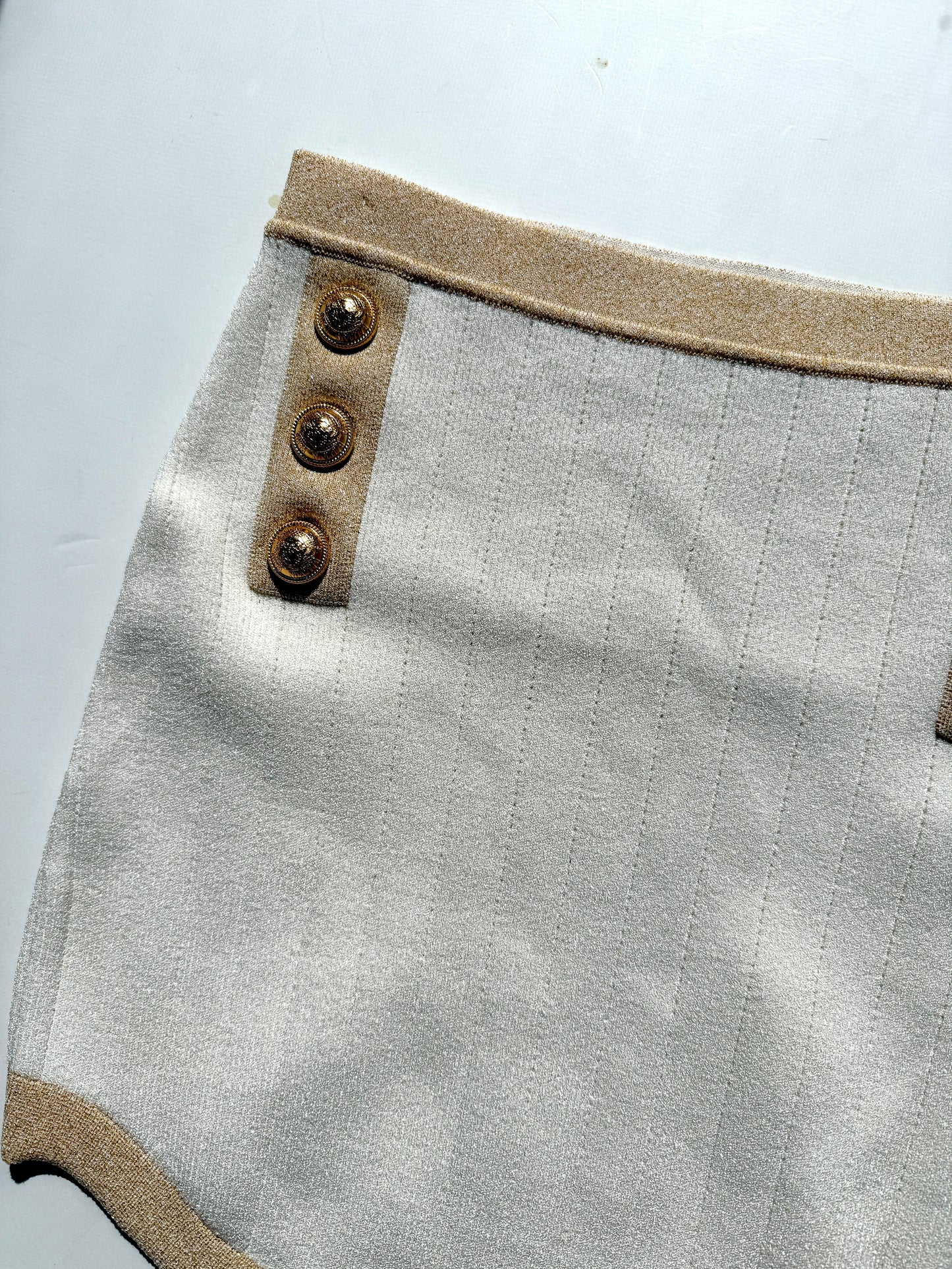 Balmain Off White Gold Ribbed Knit Mini Skirt 40 8