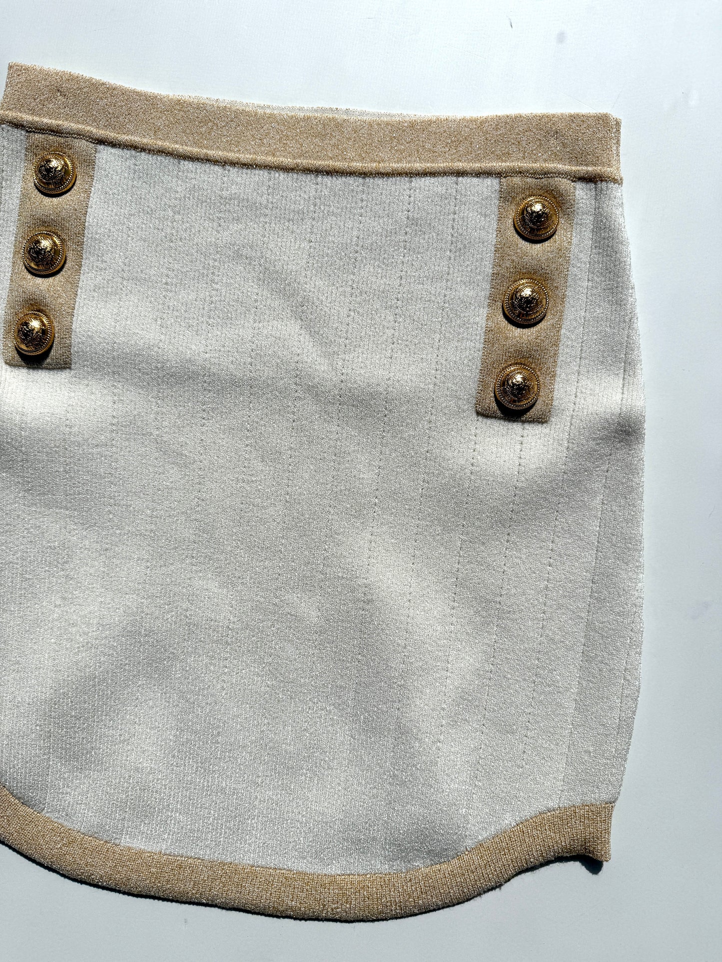 Balmain Off White Gold Ribbed Knit Mini Skirt 40 8