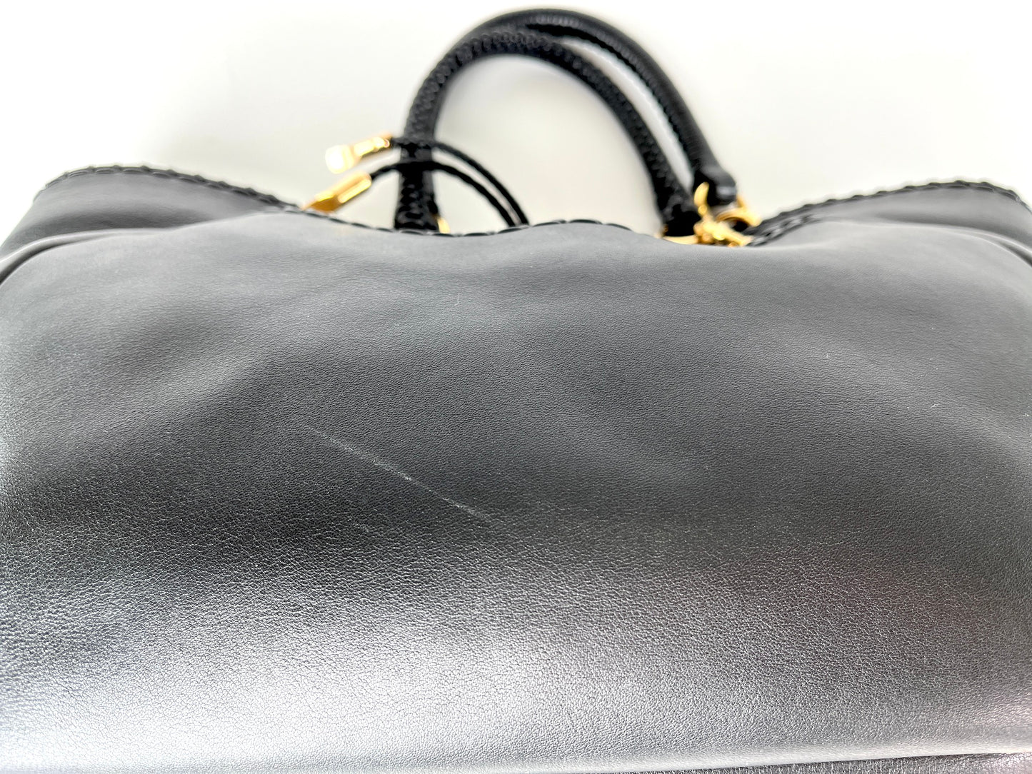 Salvatore Ferragamo Black Gancini Braided Leather Tote Bag