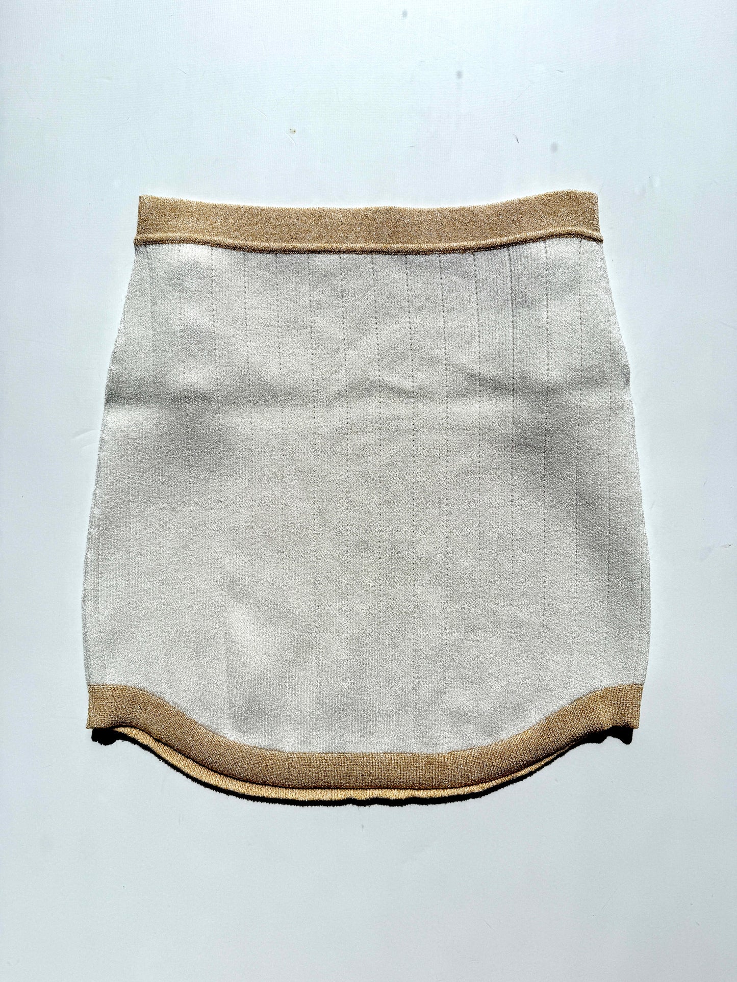 Balmain Off White Gold Ribbed Knit Mini Skirt 40 8