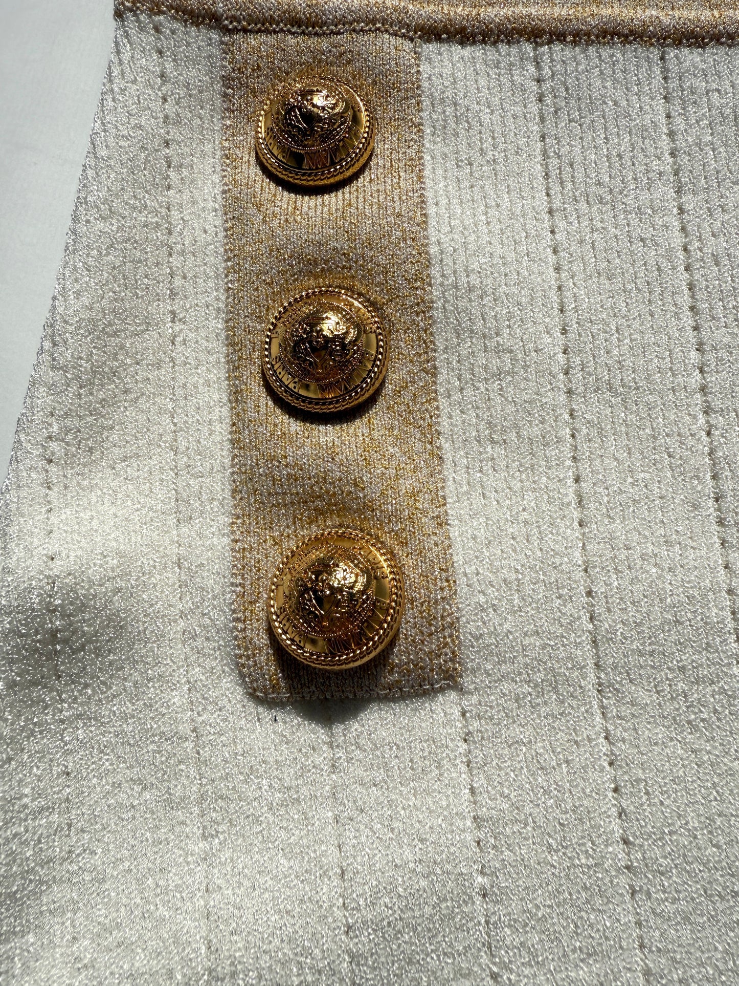 Balmain Off White Gold Ribbed Knit Mini Skirt 40 8