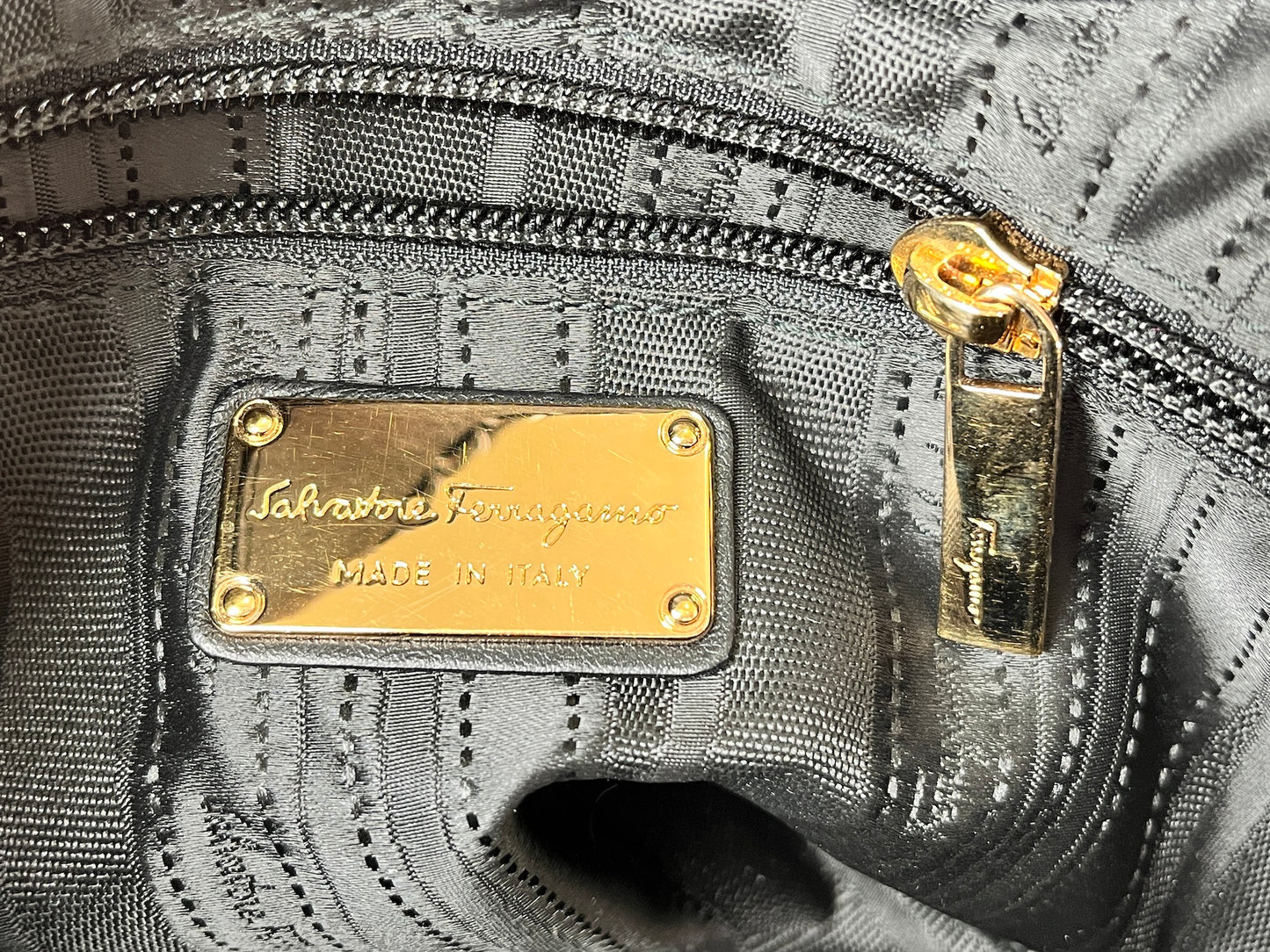 Salvatore Ferragamo Black Gancini Braided Leather Tote Bag