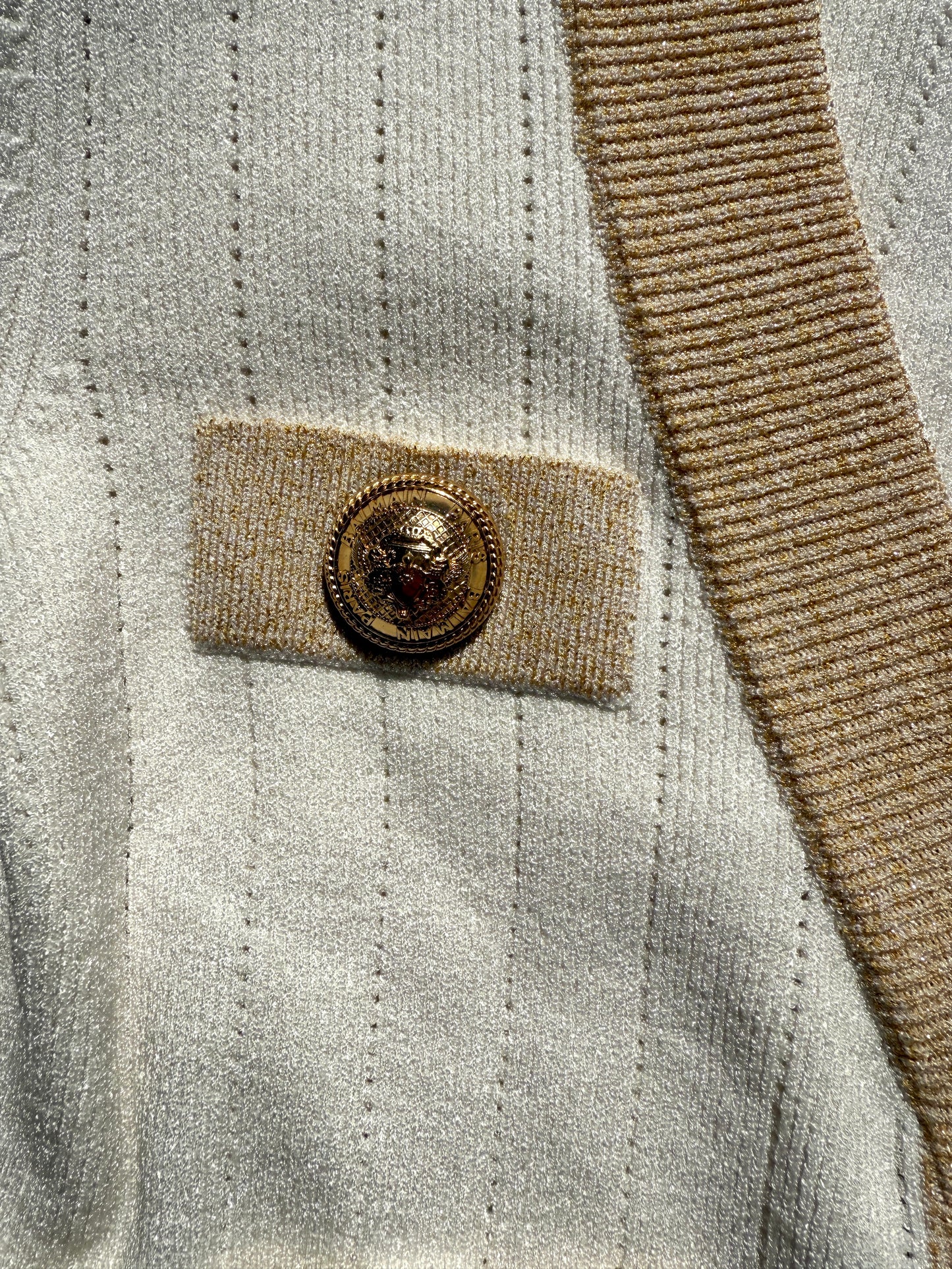 Balmain Off White Gold Ribbed Knit Cropped Cardigan 38 6
