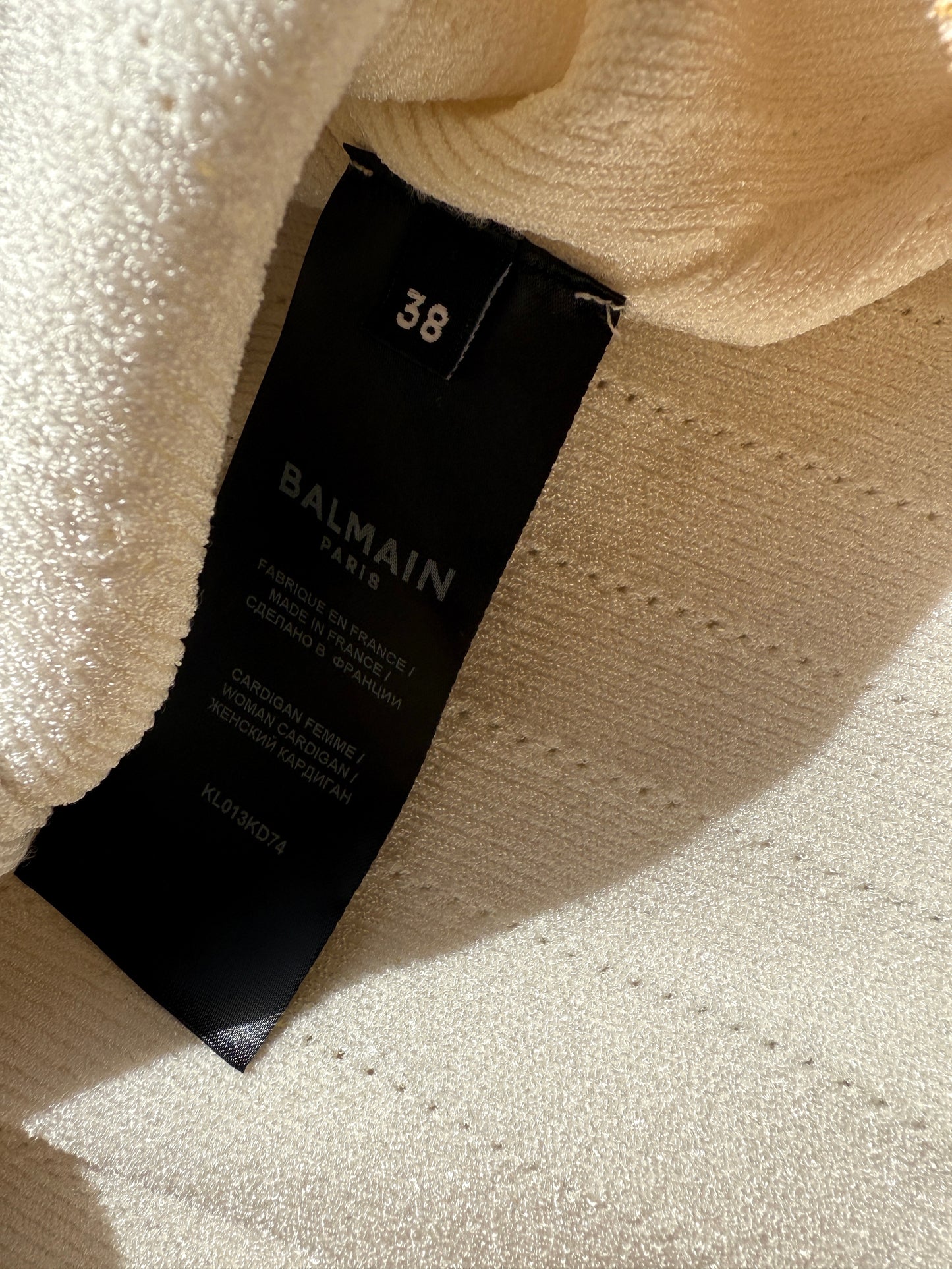 Balmain Off White Gold Ribbed Knit Cropped Cardigan 38 6