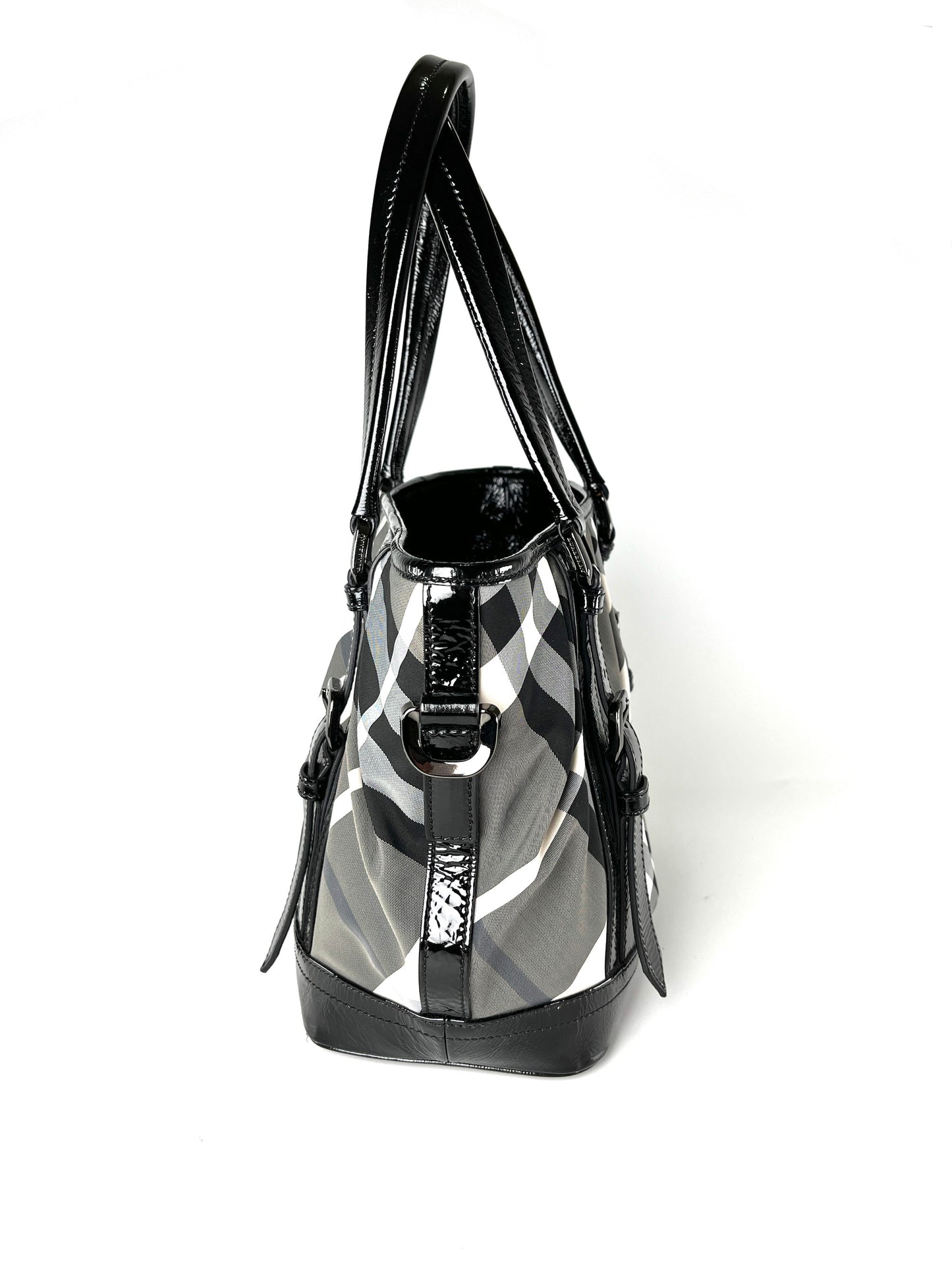 Burberry Nylon Leather Black Beat Check Lowry Tote Bag