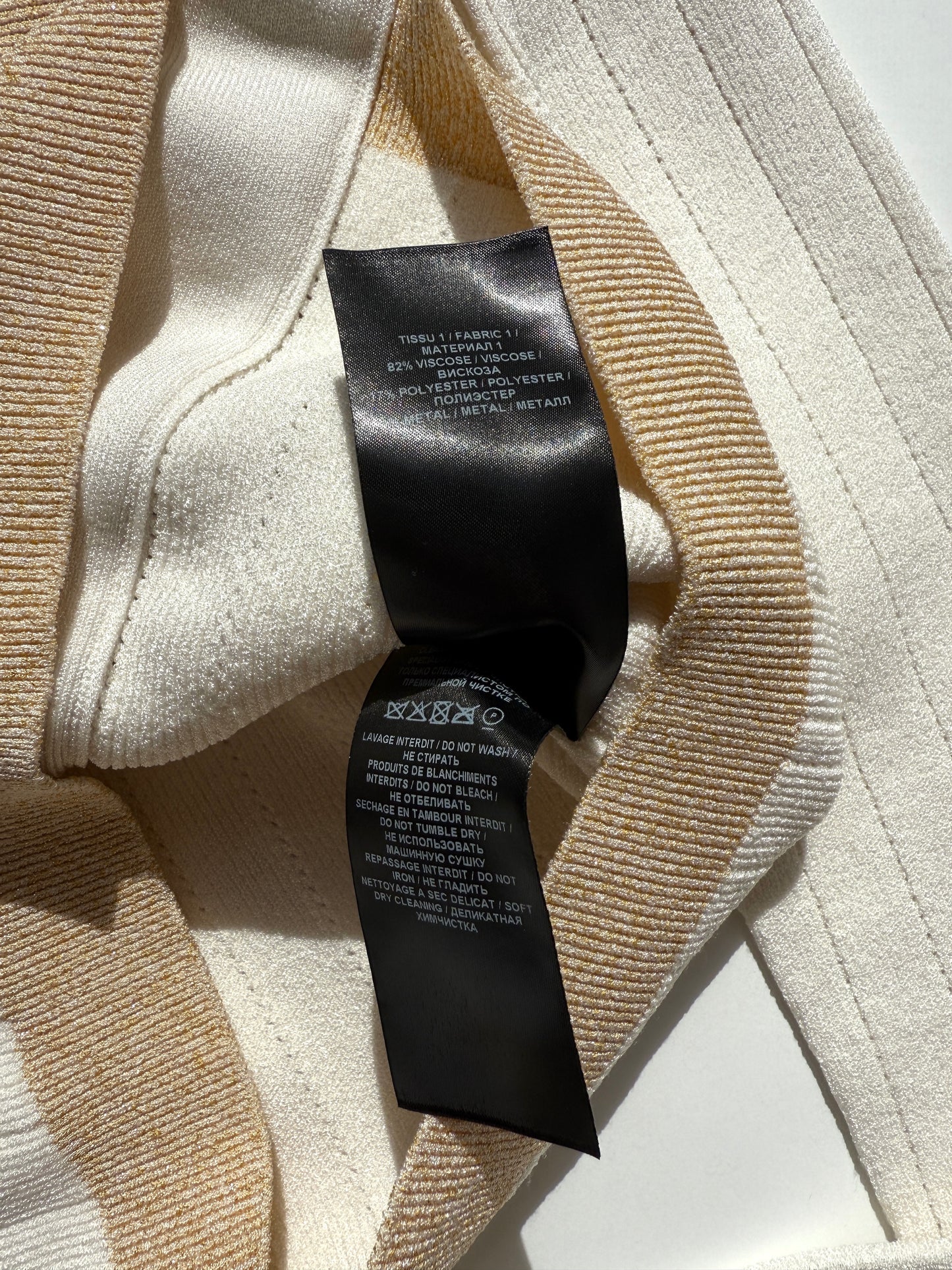 Balmain Off White Gold Ribbed Knit Cropped Cardigan 38 6