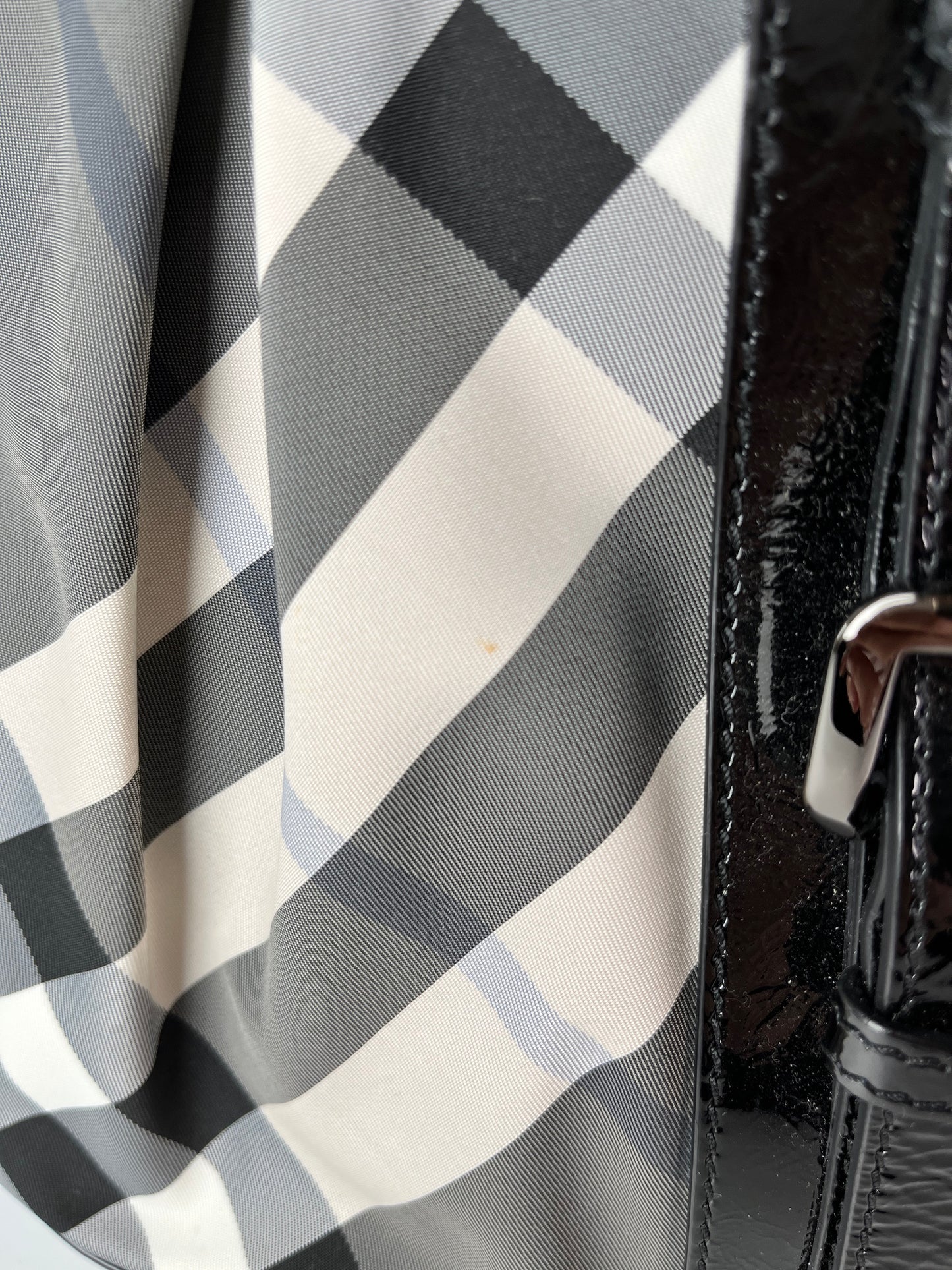 Burberry Nylon Leather Black Beat Check Lowry Tote Bag