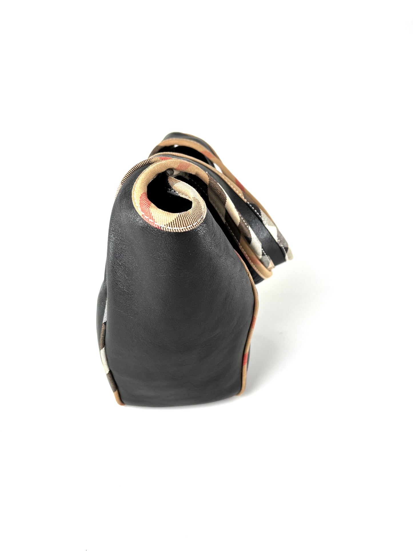 Burberry Black Leather Nova Check Trim Hobo Bag