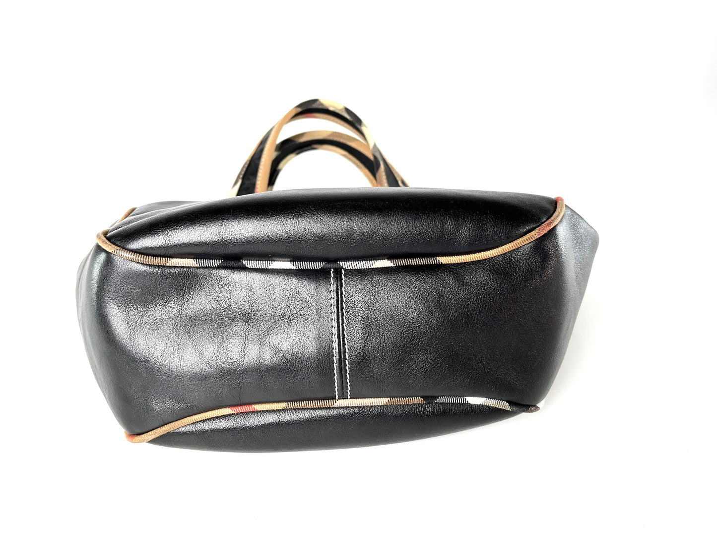Burberry Black Leather Nova Check Trim Hobo Bag