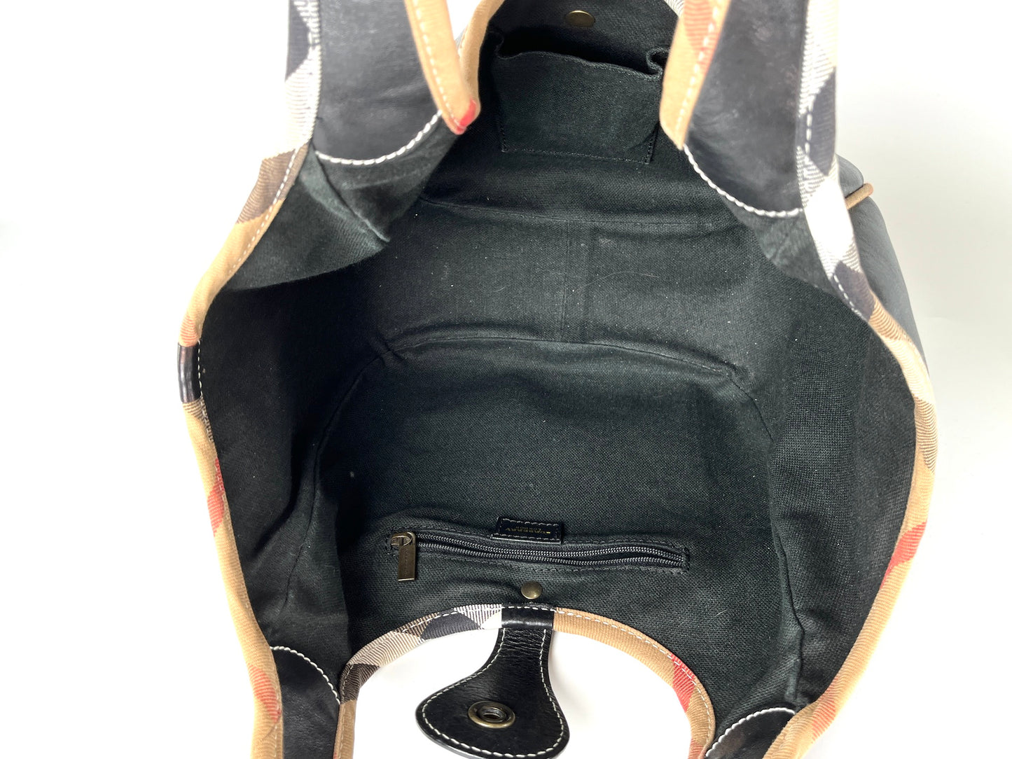 Burberry Black Leather Nova Check Trim Hobo Bag