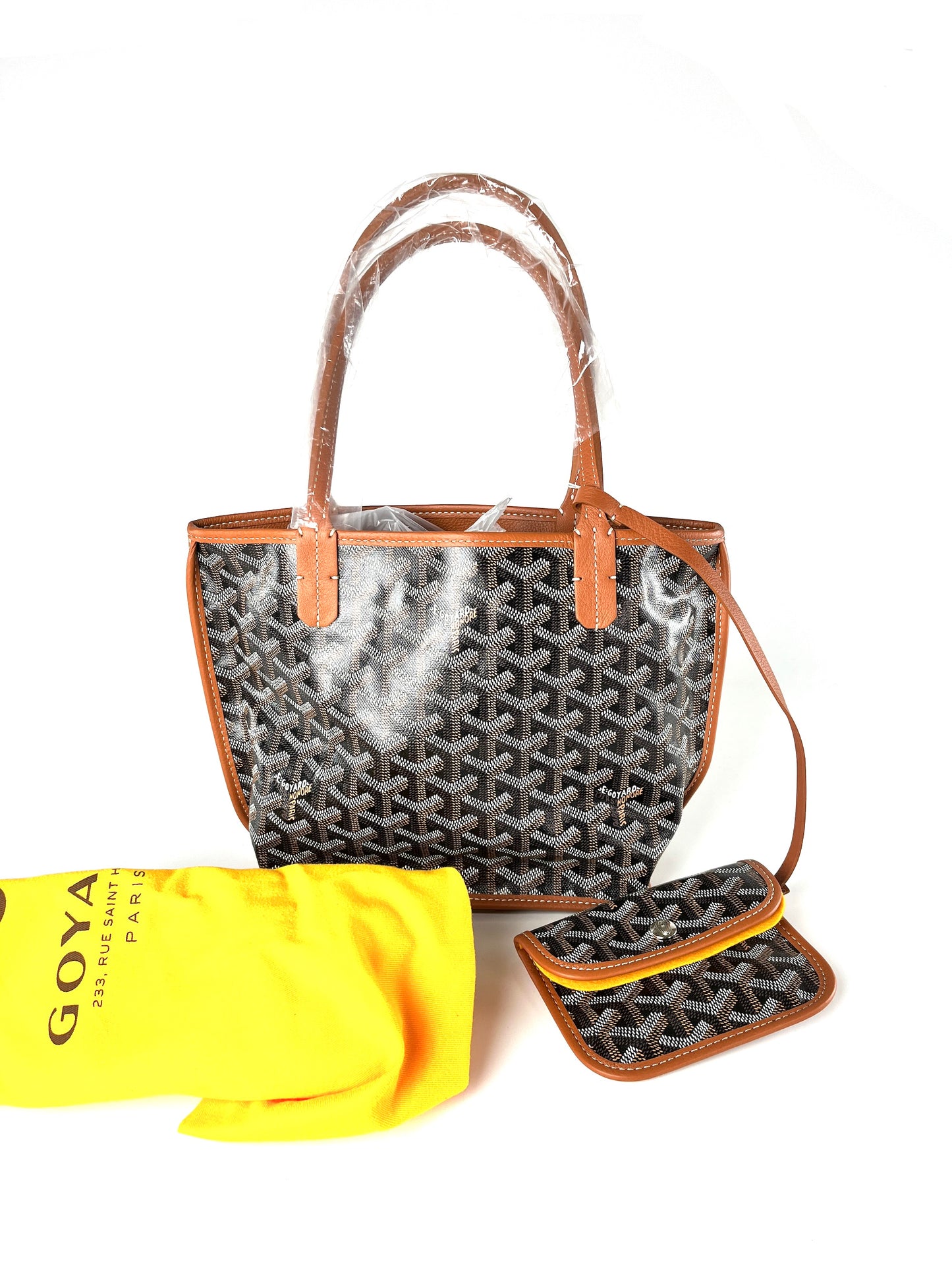 New Goyard Goyardine Black Tan Mini Anjou Reversible Tote Bag