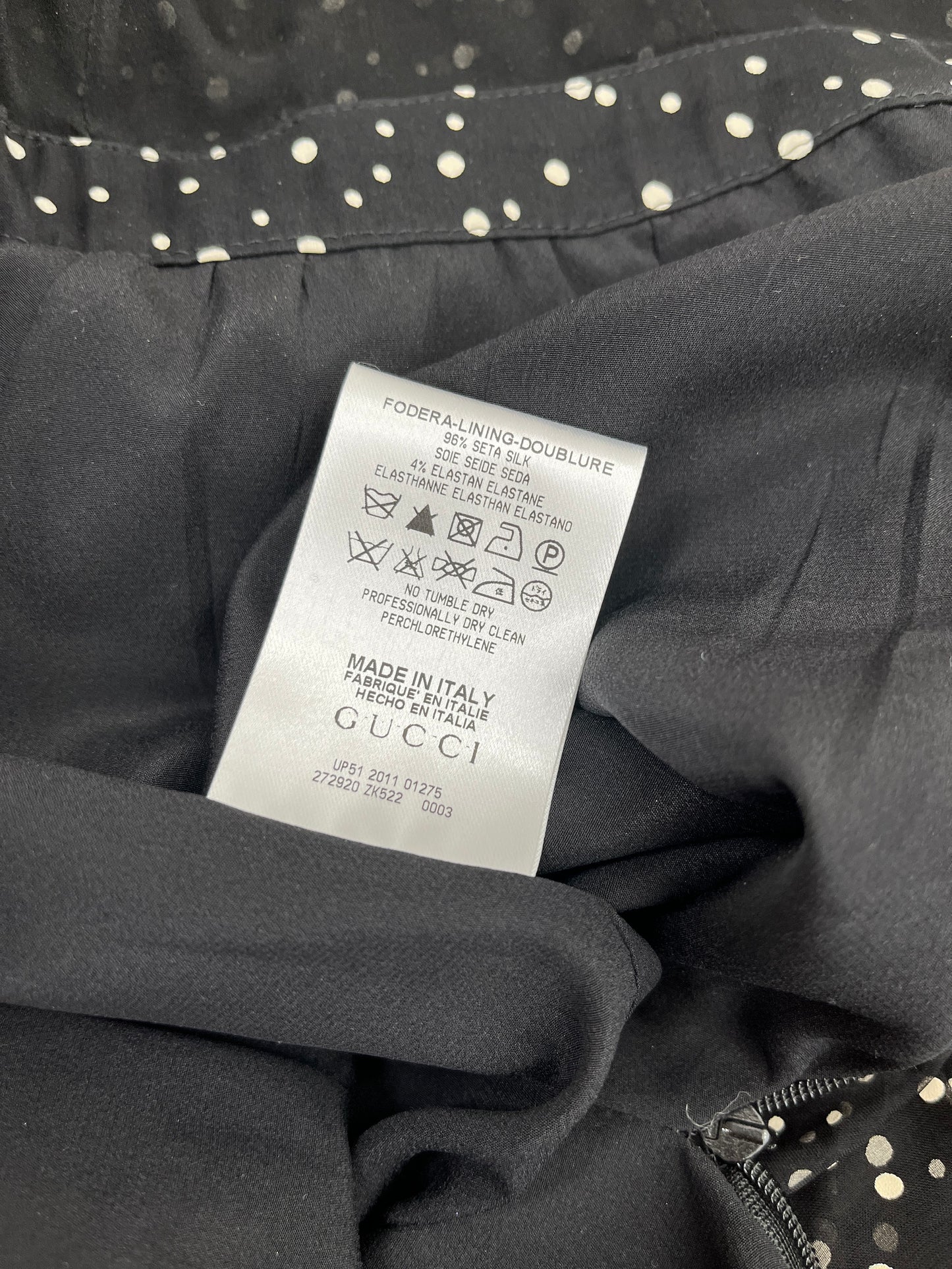 GUCCI Polka Dot GG Logo Black White Midi Long Sleeve Silk Dress 42 6