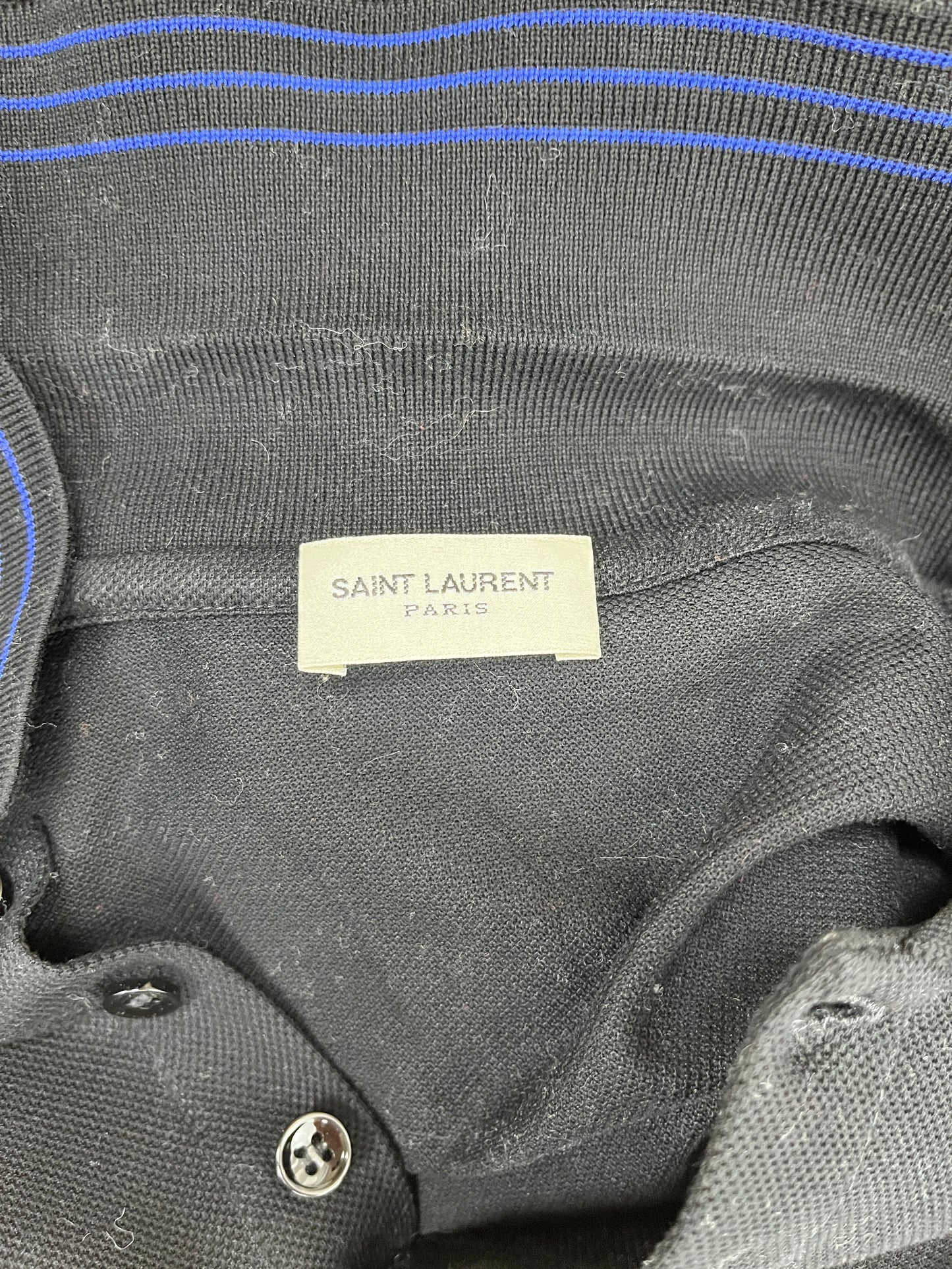 SAINT LAURENT Men's Cotton Collared Short Sleeved Black Blue Logo Polo Shirt Top L