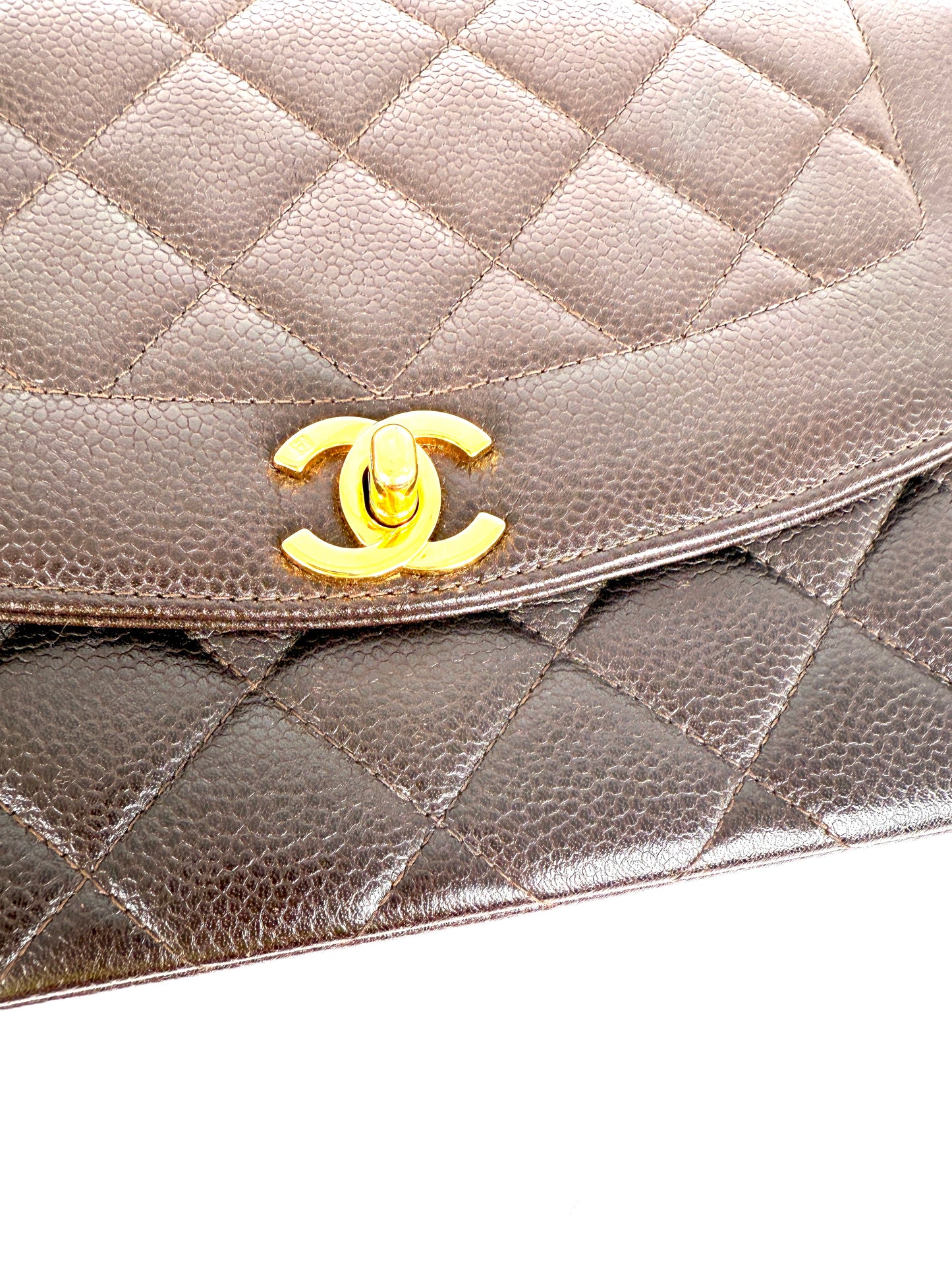 Vintage CHANEL Diana Medium Brown Caviar Quilted Leather Crossbody Flap Bag