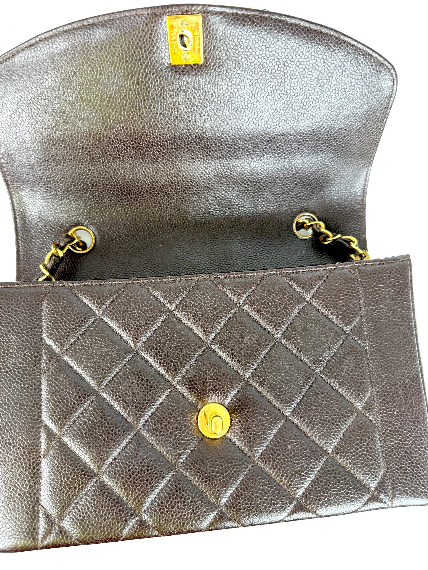 Vintage CHANEL Diana Medium Brown Caviar Quilted Leather Crossbody Flap Bag