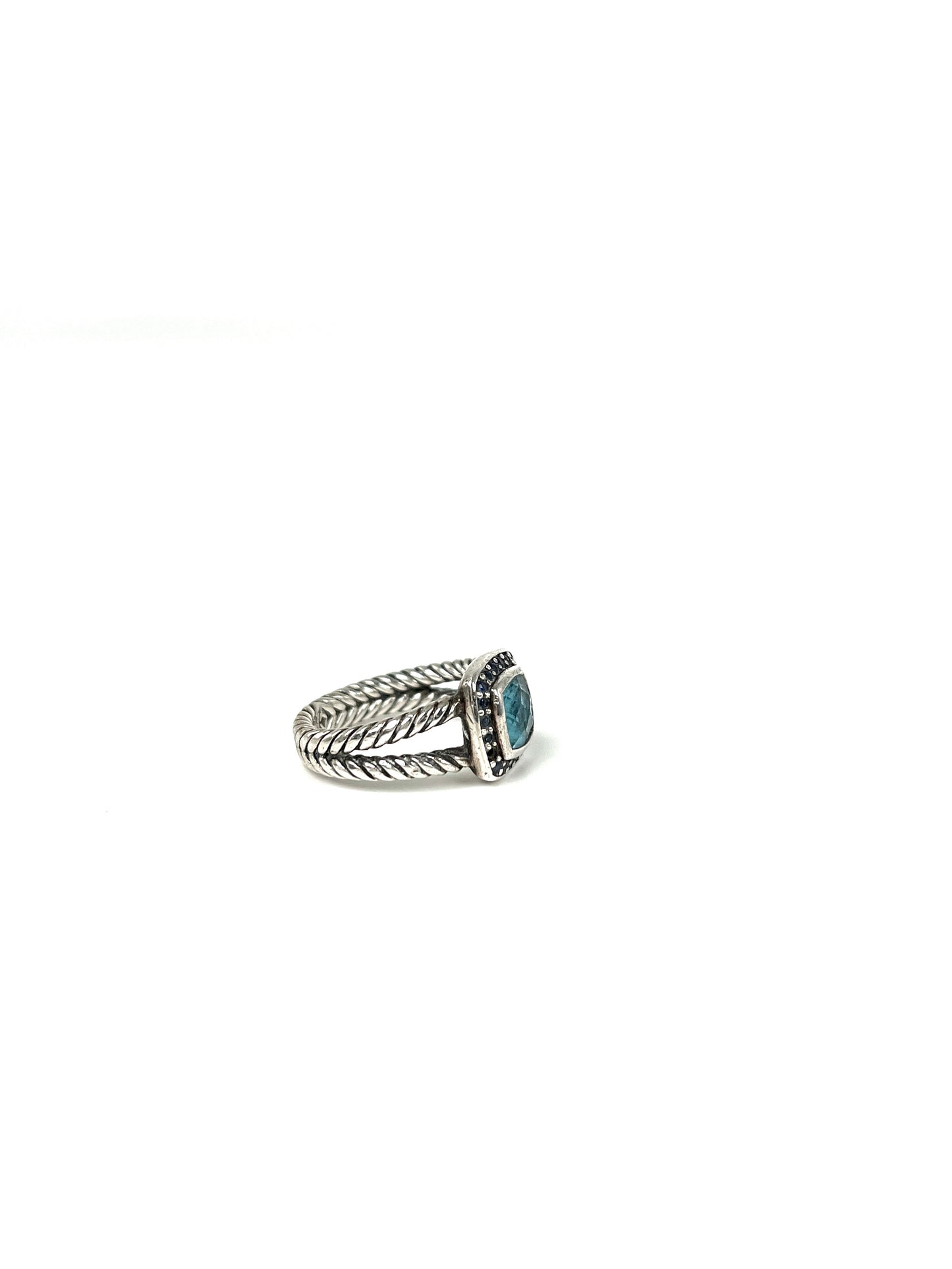 David Yurman Petite Albion Sterling Silver Black Diamond Topaz Cable Classic Ring 6