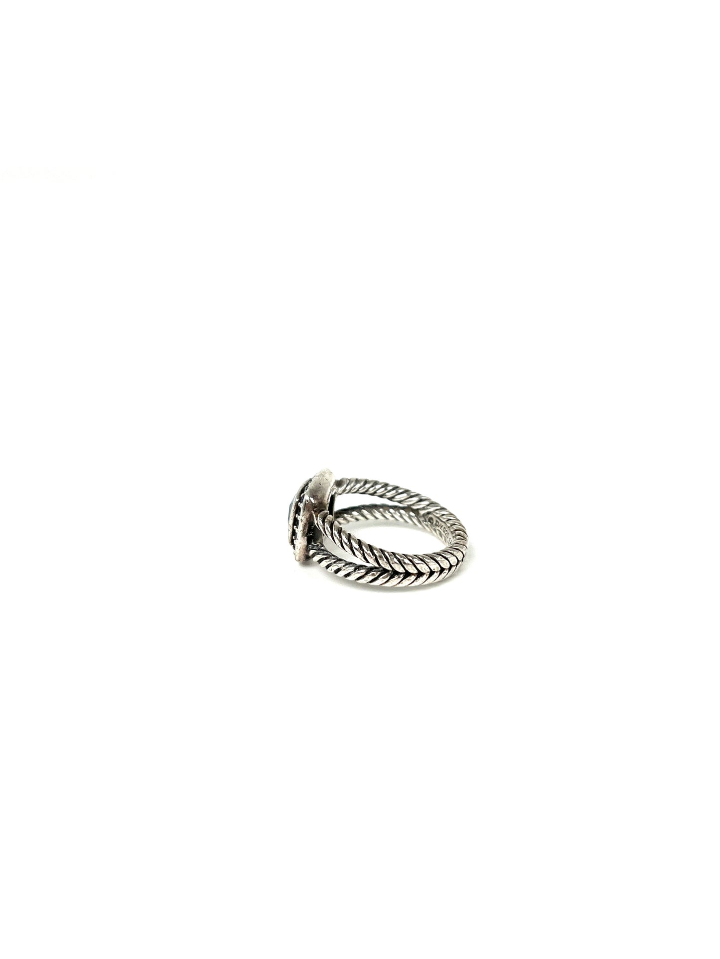 David Yurman Petite Albion Sterling Silver Black Diamond Topaz Cable Classic Ring 6