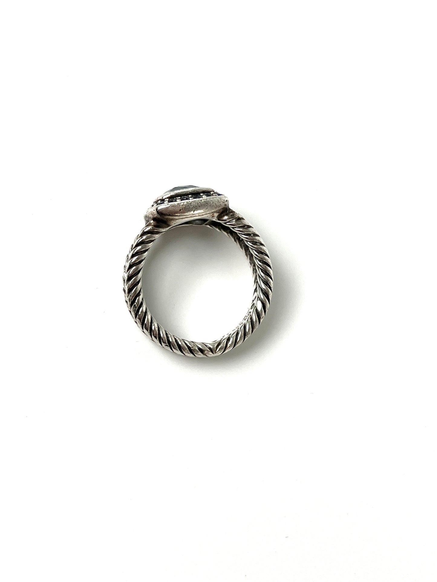 David Yurman Petite Albion Sterling Silver Black Diamond Topaz Cable Classic Ring 6