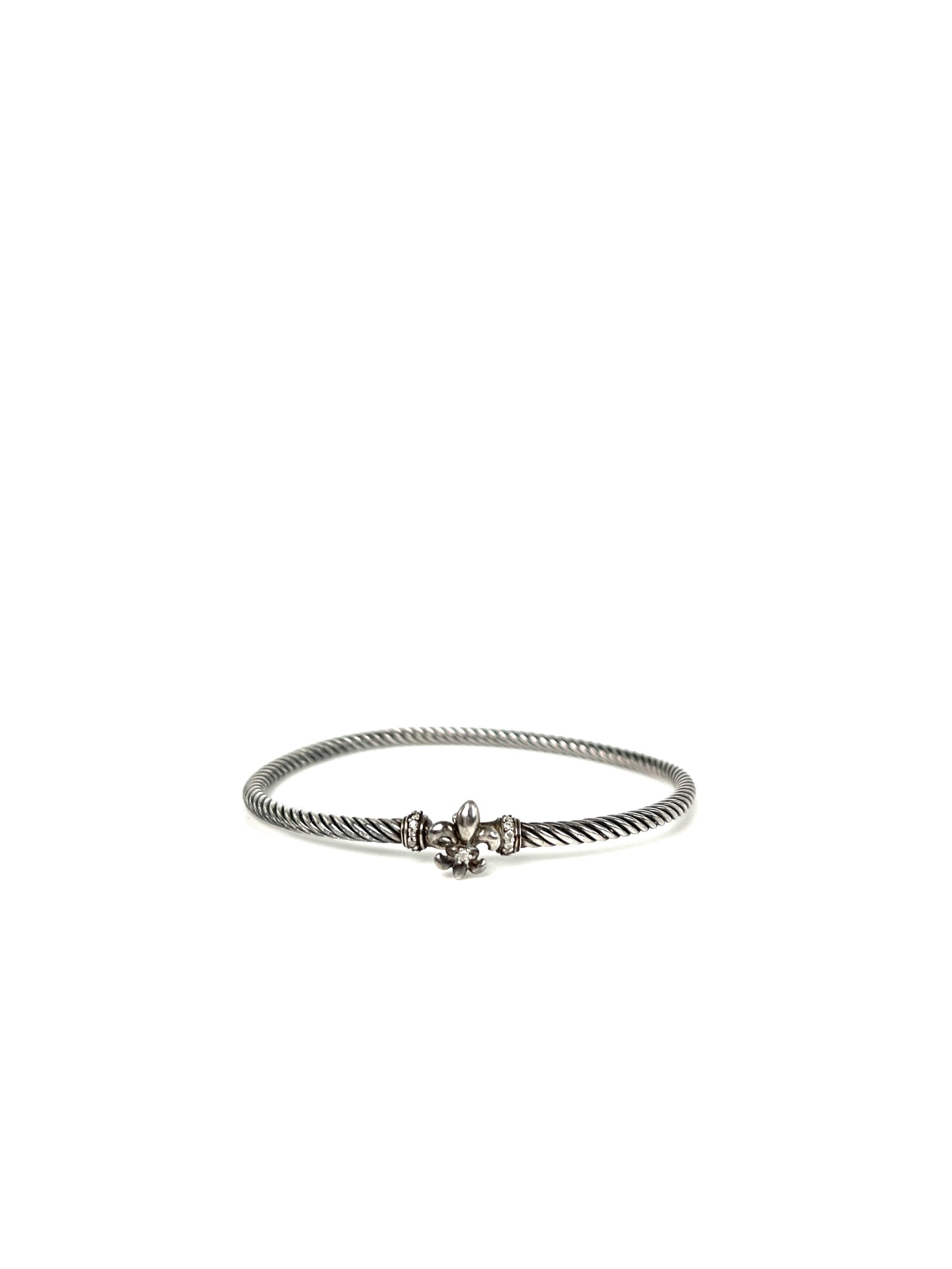 David Yurman Fleur de Lis Cable Collectibles Blackened Sterling Silver Diamond Cuff Bracelet