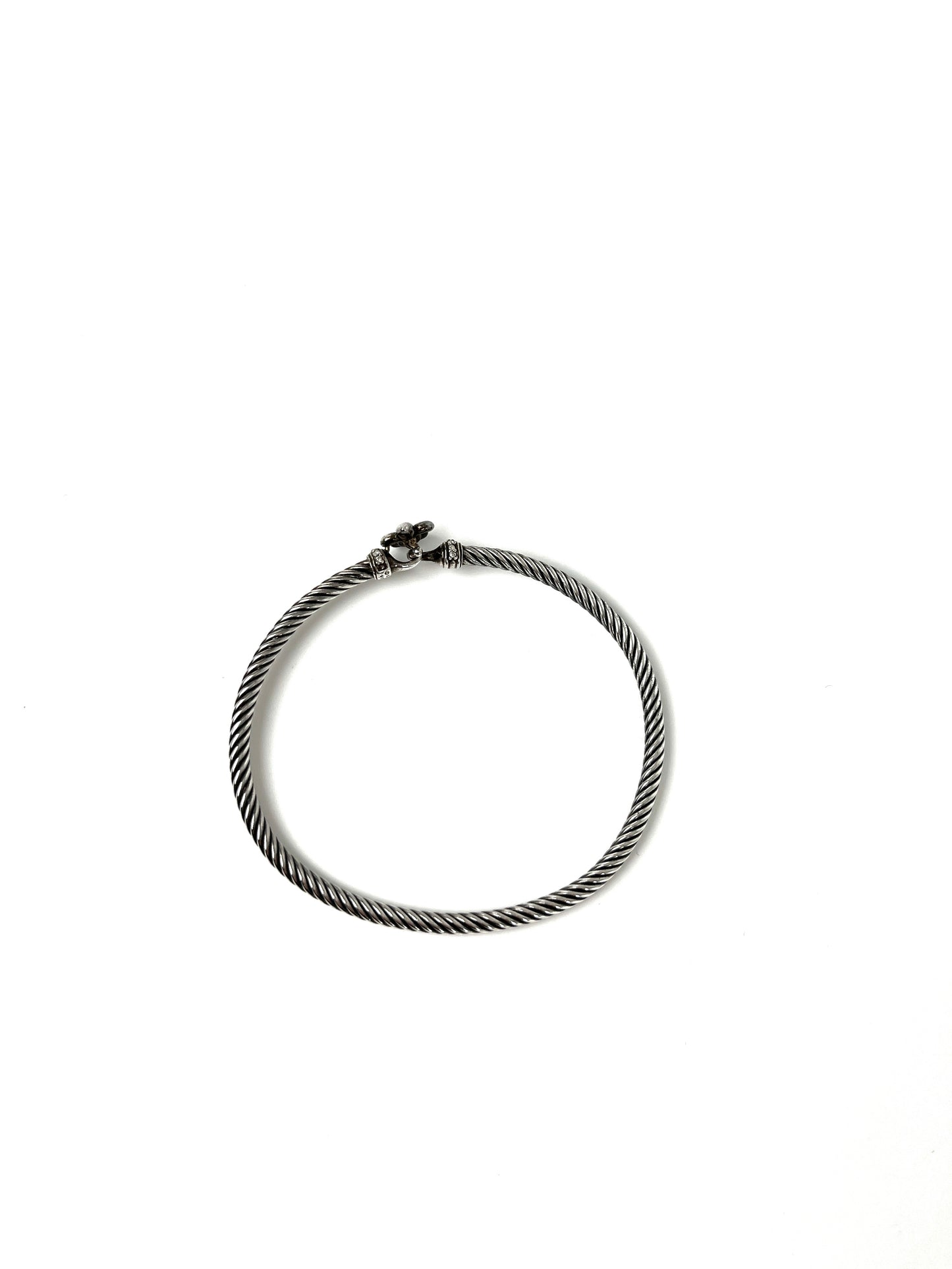 David Yurman Fleur de Lis Cable Collectibles Blackened Sterling Silver Diamond Cuff Bracelet