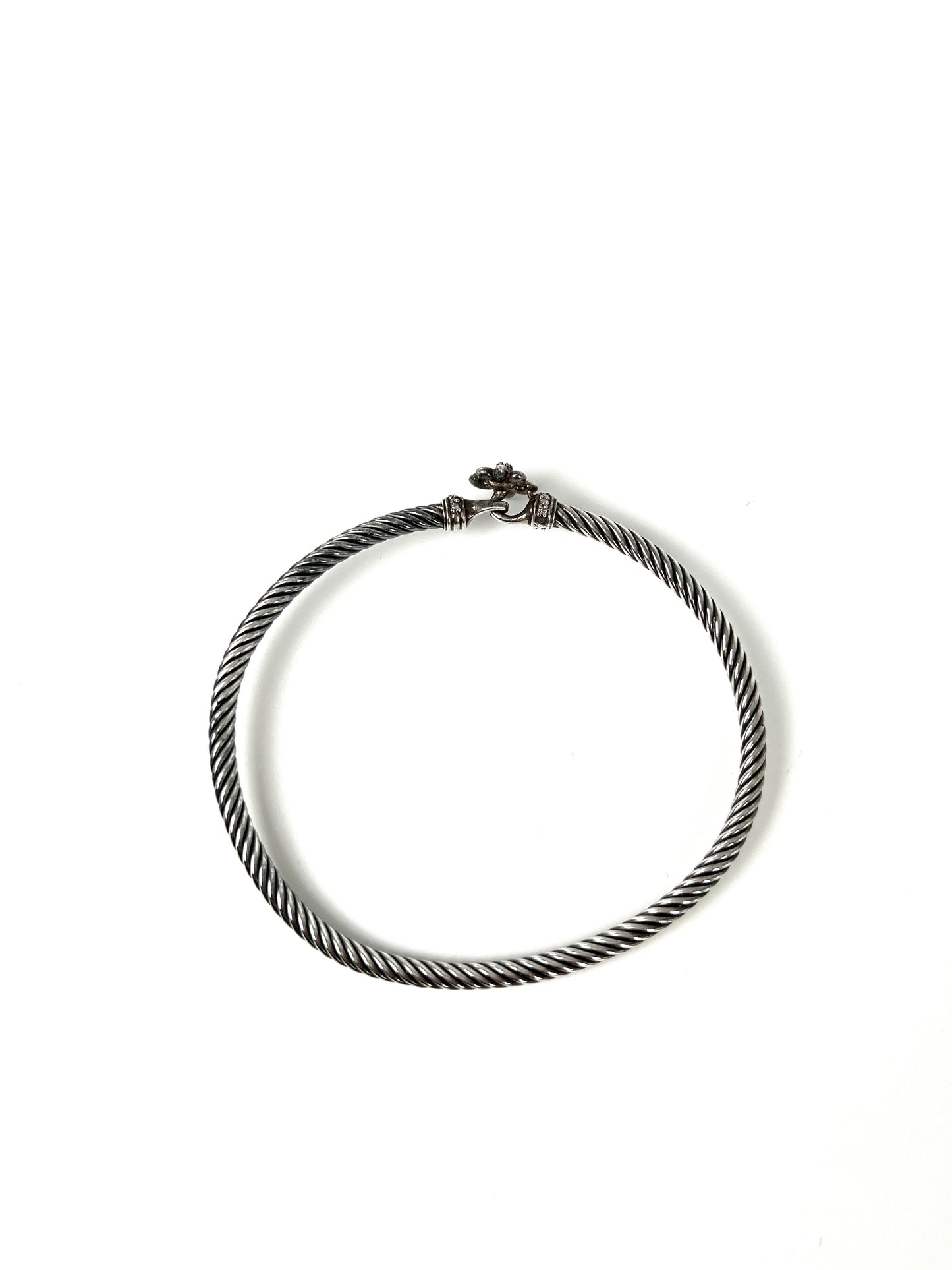 David Yurman Fleur de Lis Cable Collectibles Blackened Sterling Silver Diamond Cuff Bracelet