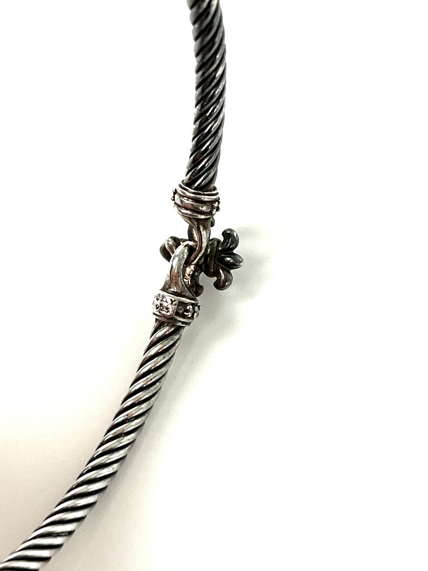 David Yurman Fleur de Lis Cable Collectibles Blackened Sterling Silver Diamond Cuff Bracelet