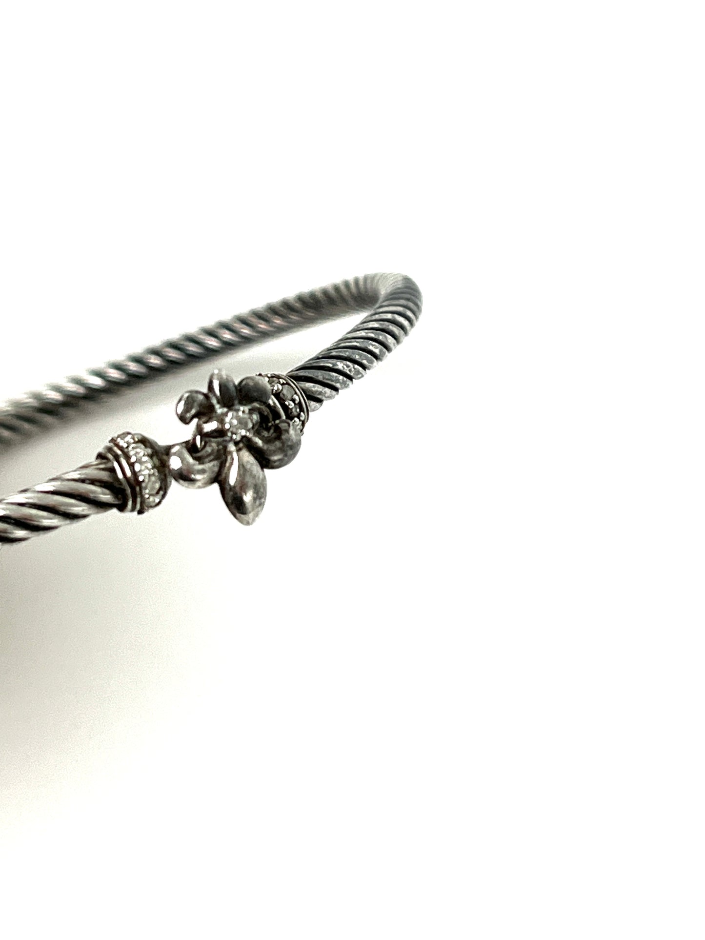 David Yurman Fleur de Lis Cable Collectibles Blackened Sterling Silver Diamond Cuff Bracelet