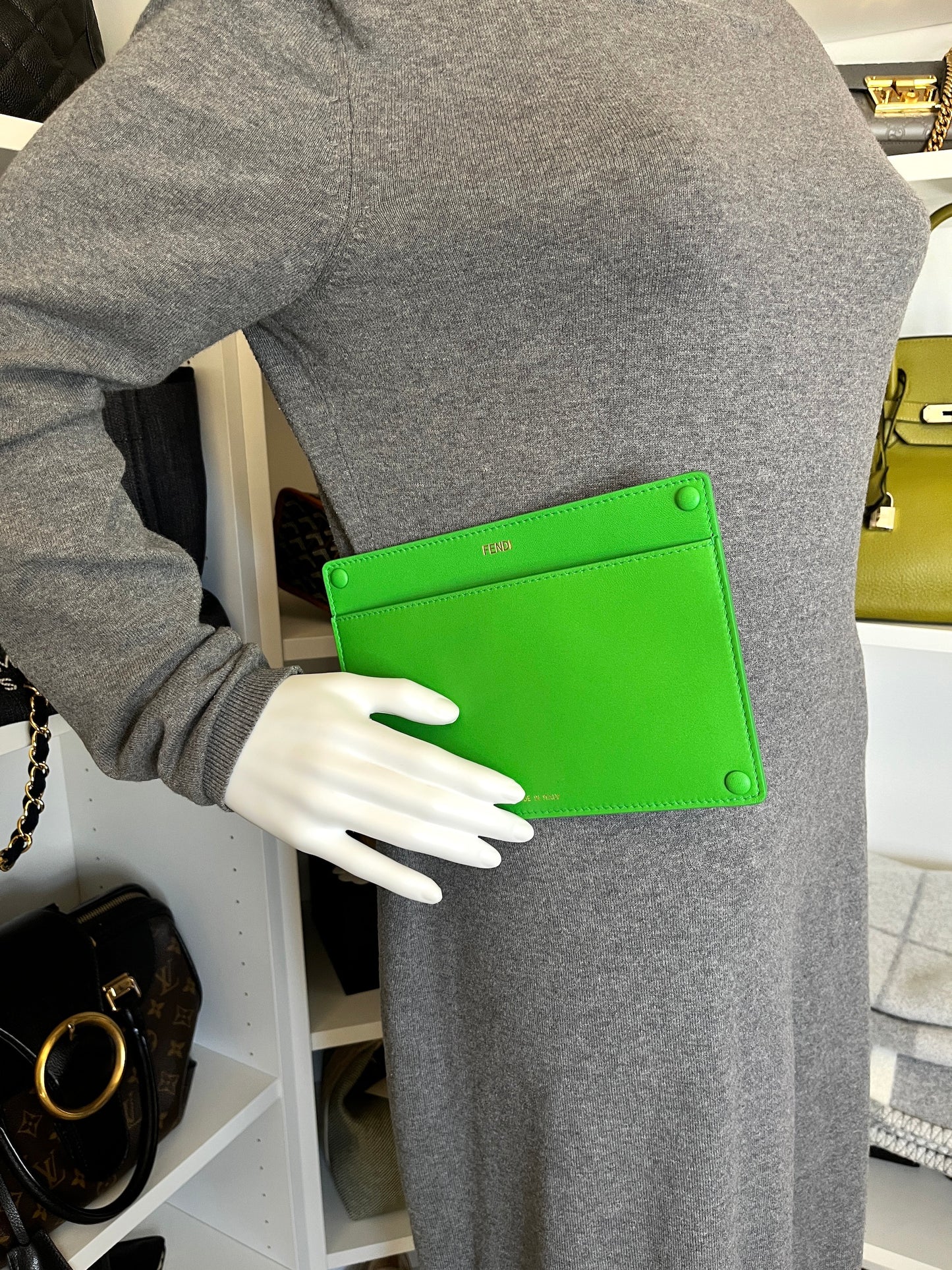 New FENDI Green Peekaboo Nappa Leather Tomatillo Pocket