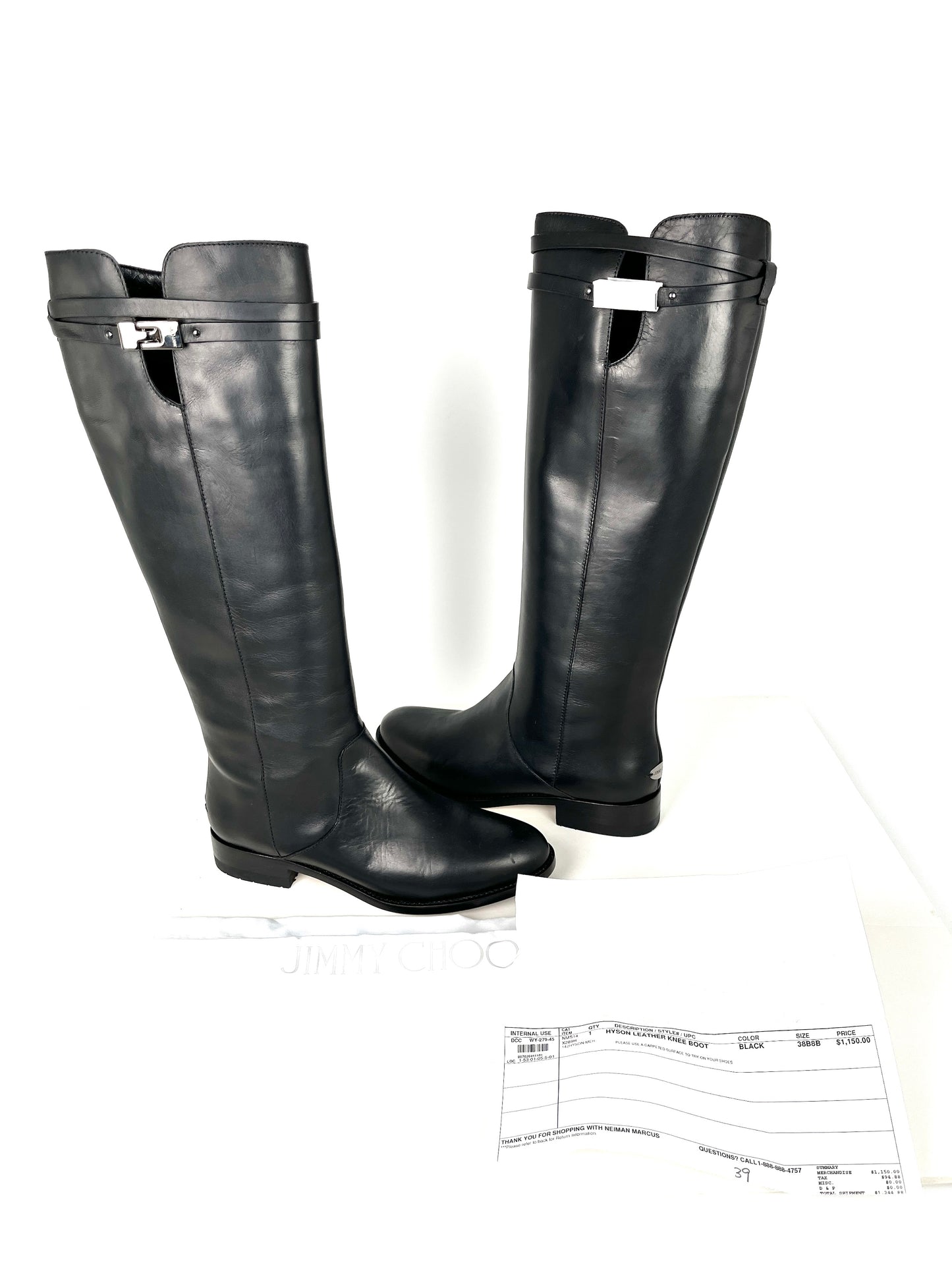 New Jimmy Choo Hyson Black Tall Knee Riding Boots 38, 8