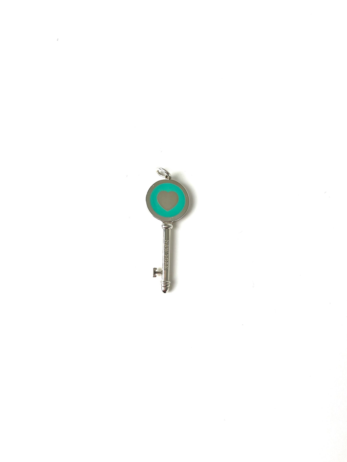 Tiffany & Co Key Enamel Blue Heart Sterling Silver Tag Charm Pendant