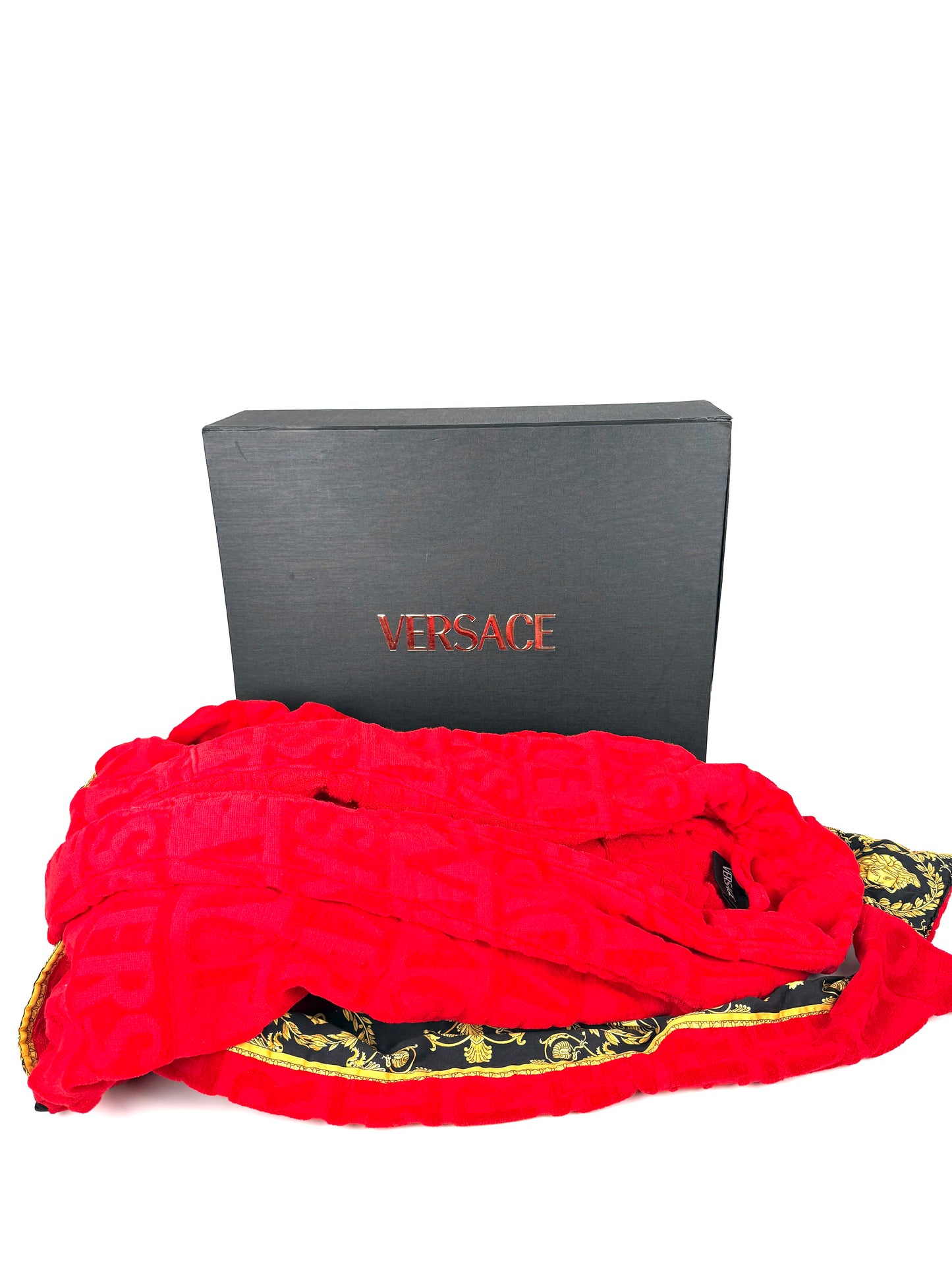 Versace Medusa heart Baroque Insignia Red Gold Black Printed Bath Robe Unisex M