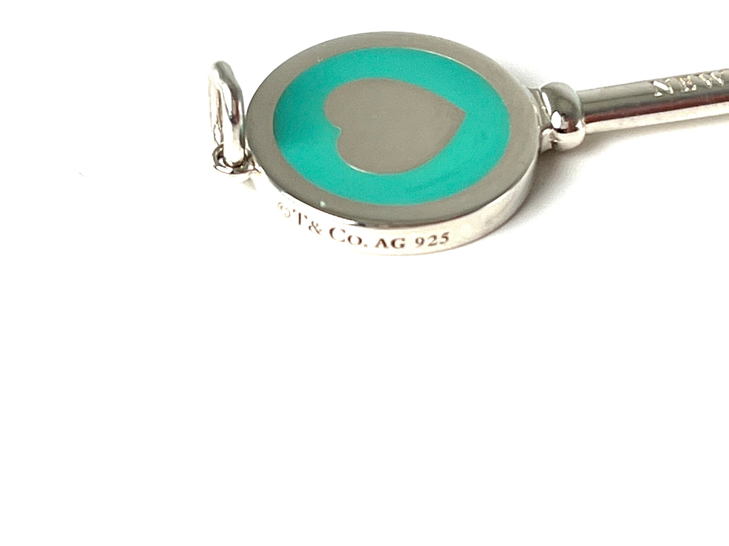 Tiffany & Co Key Enamel Blue Heart Sterling Silver Tag Charm Pendant