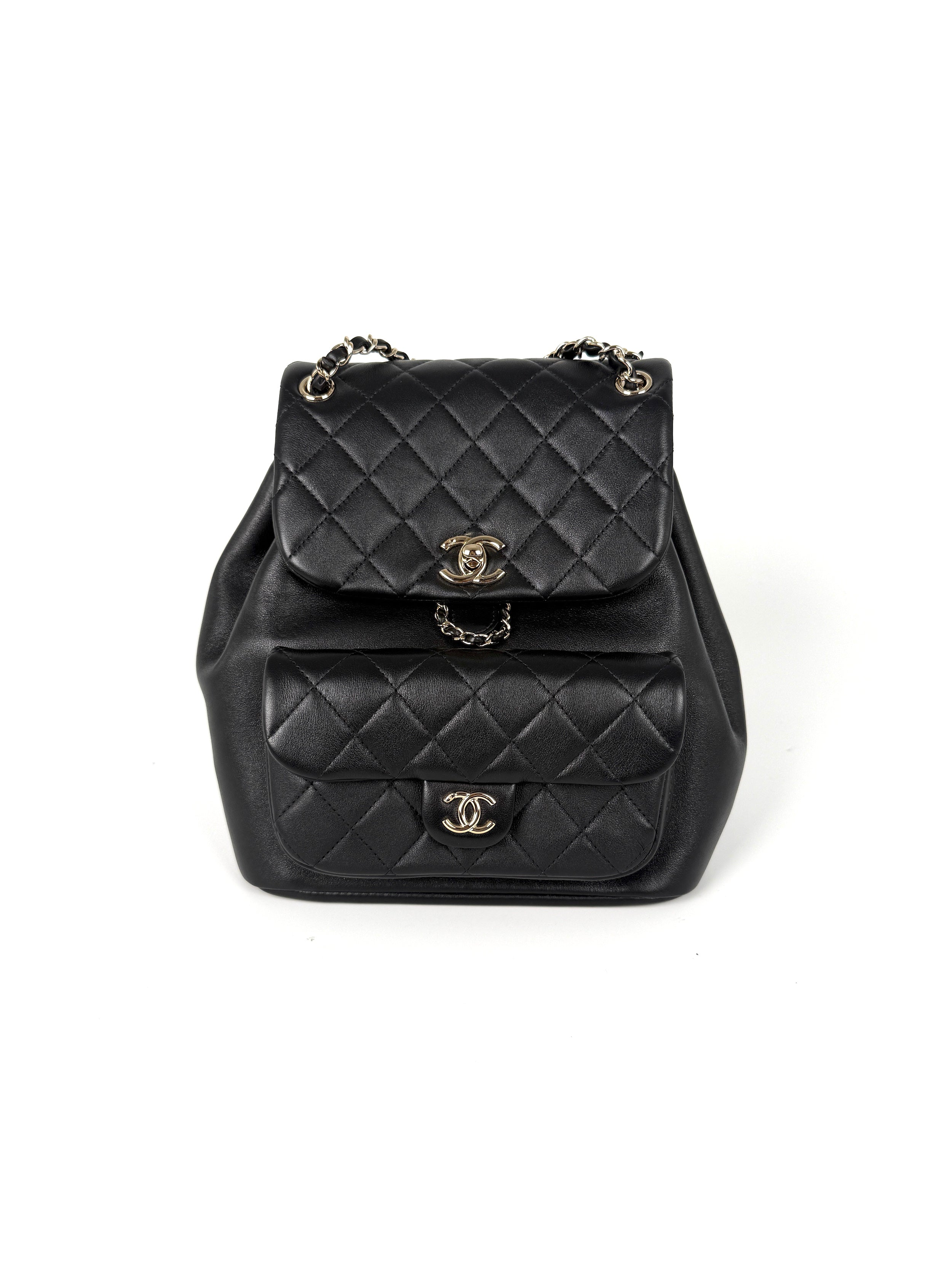 CHANEL Small Duma Black Quilted CC Leather Drawstring Backpack Bag – Fashion Reloved