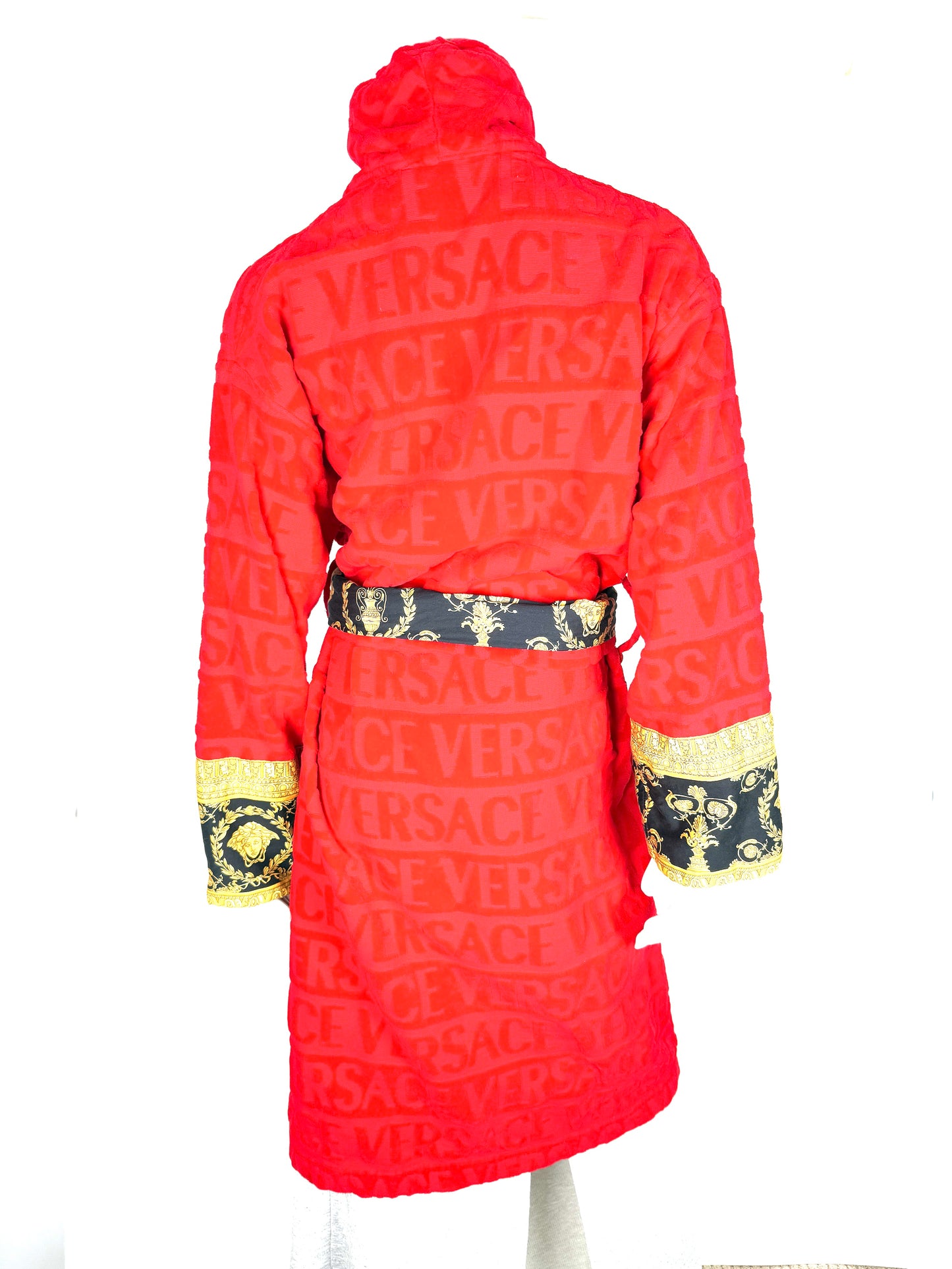 Versace Medusa heart Baroque Insignia Red Gold Black Printed Bath Robe Unisex M